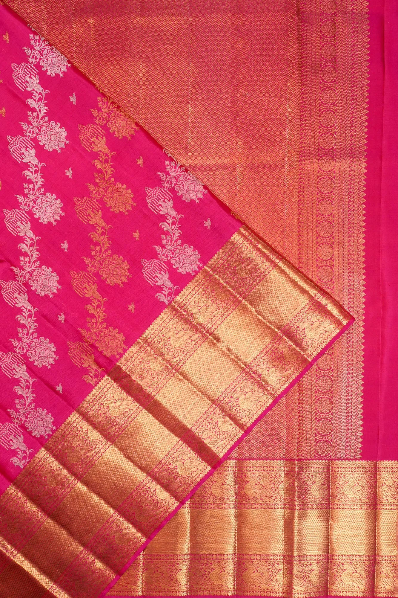 Kanchipuram Silk Jaal Rani Pink Saree