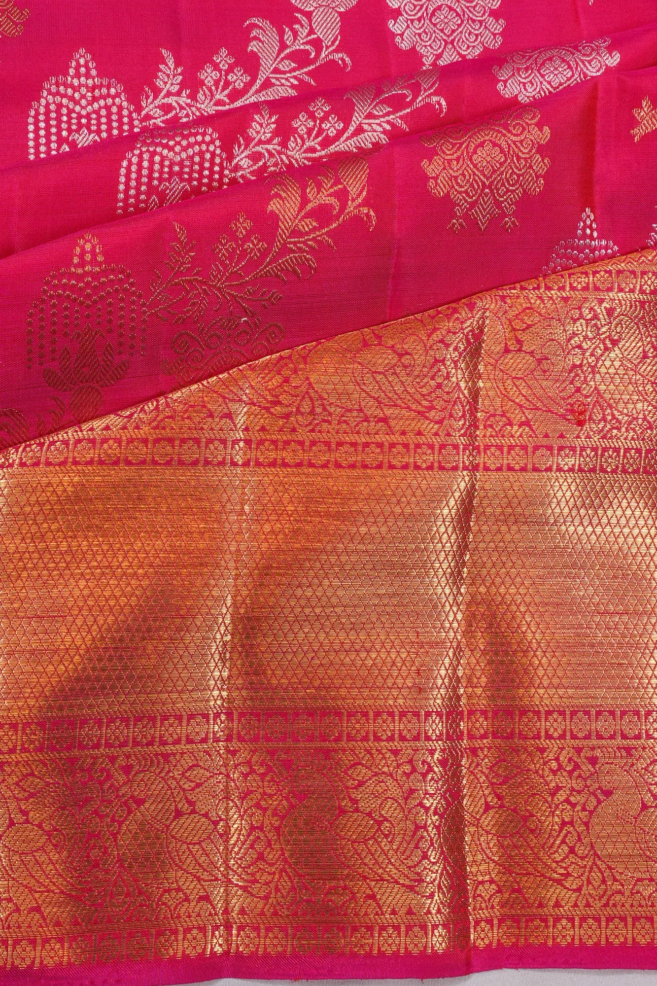 Kanchipuram Silk Jaal Rani Pink Saree