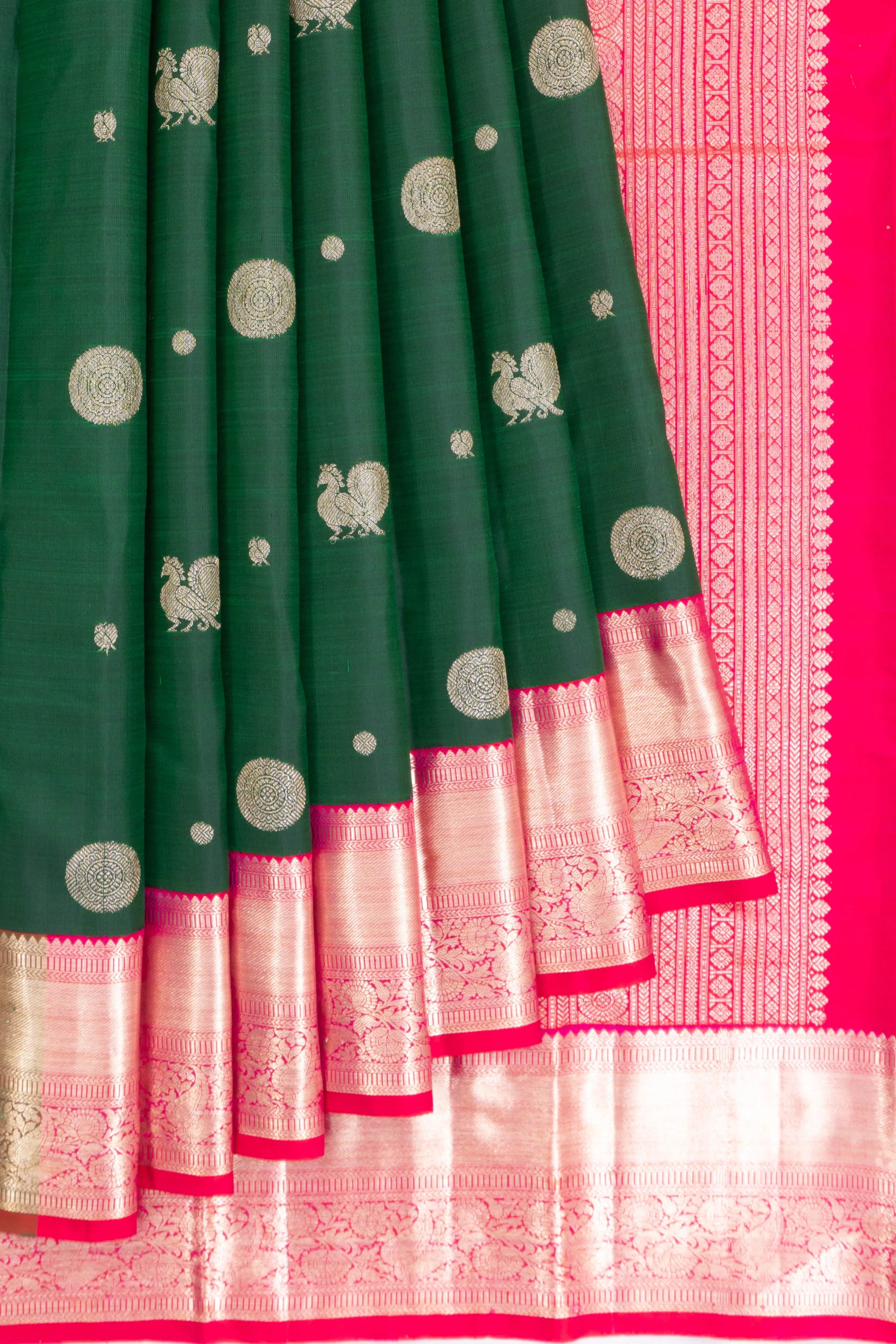 Kanchipuram Silk Butta Bottle Green Saree