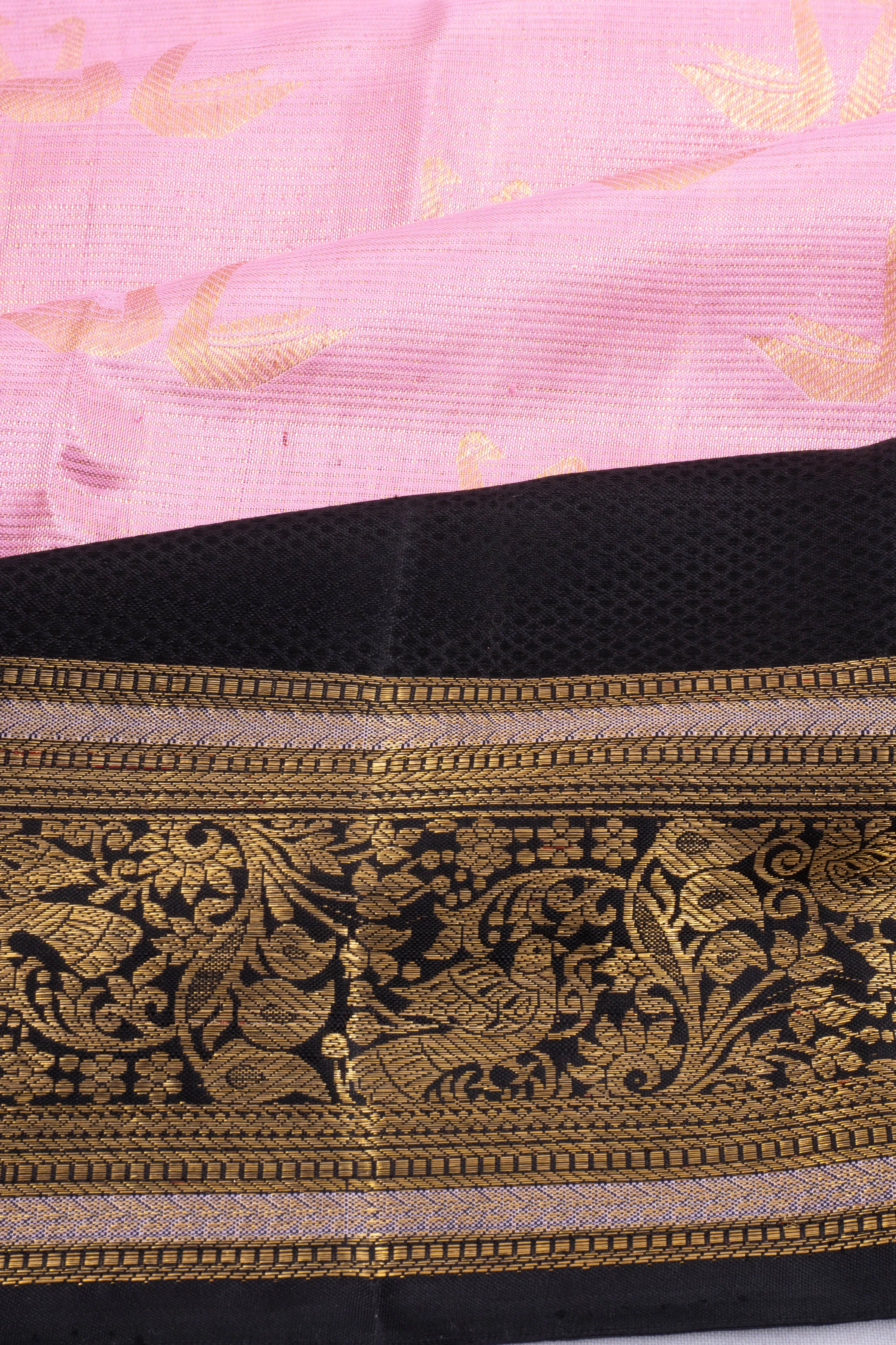 Kanchipuram Silk Brocade Baby Pink Saree With Rettai Pettu Border