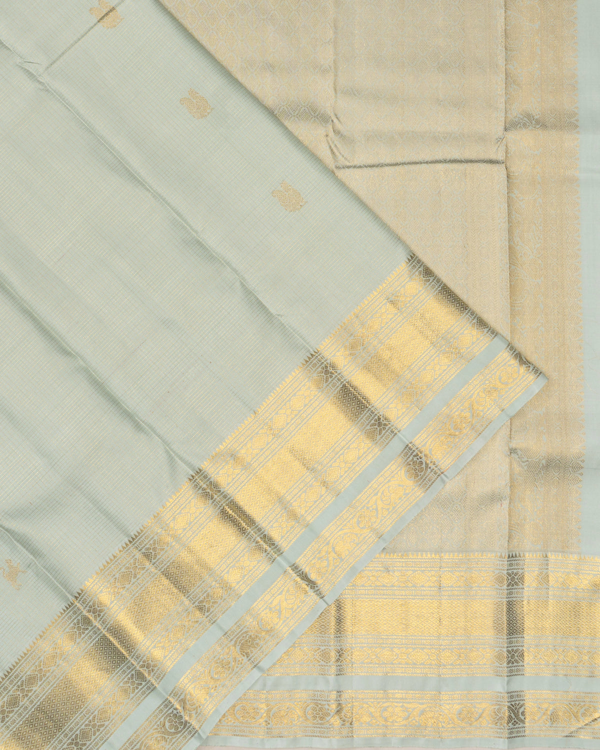 Kanchipuram Silk Checks And Butta Pastel Blue Saree