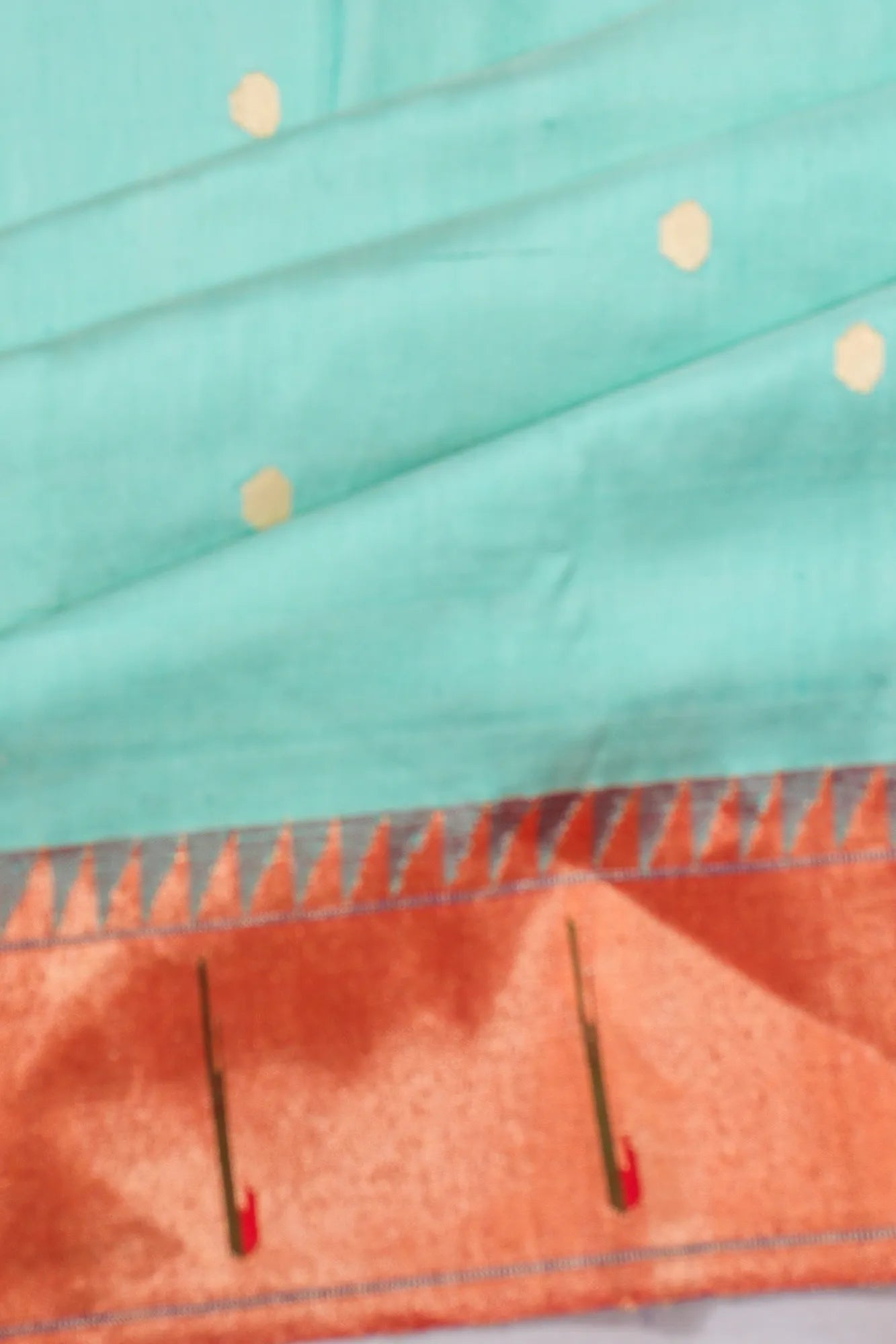 Paithani Silk Butta Sky Blue Saree With Single Muniya Border