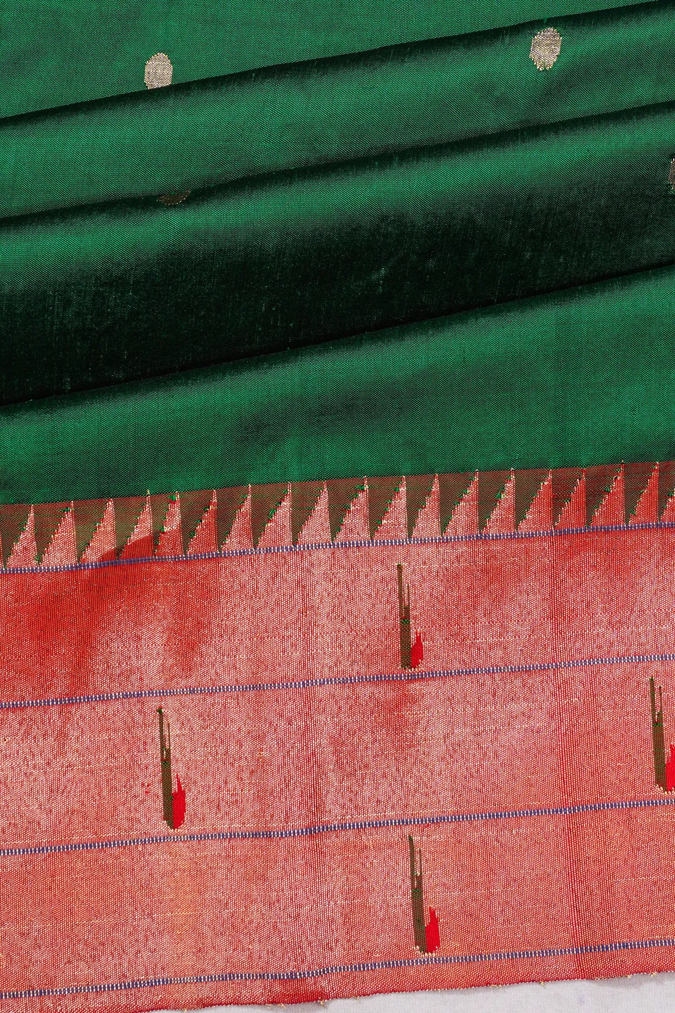 Paithani Silk Butta Green Saree With Triple Muniya Border