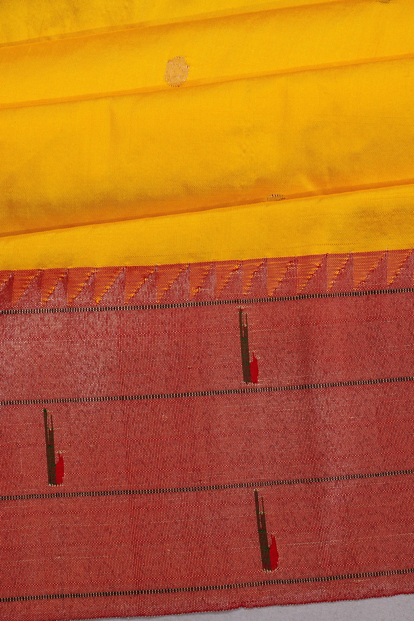 Paithani Silk Butta Yellow Saree With Triple Muniya Border