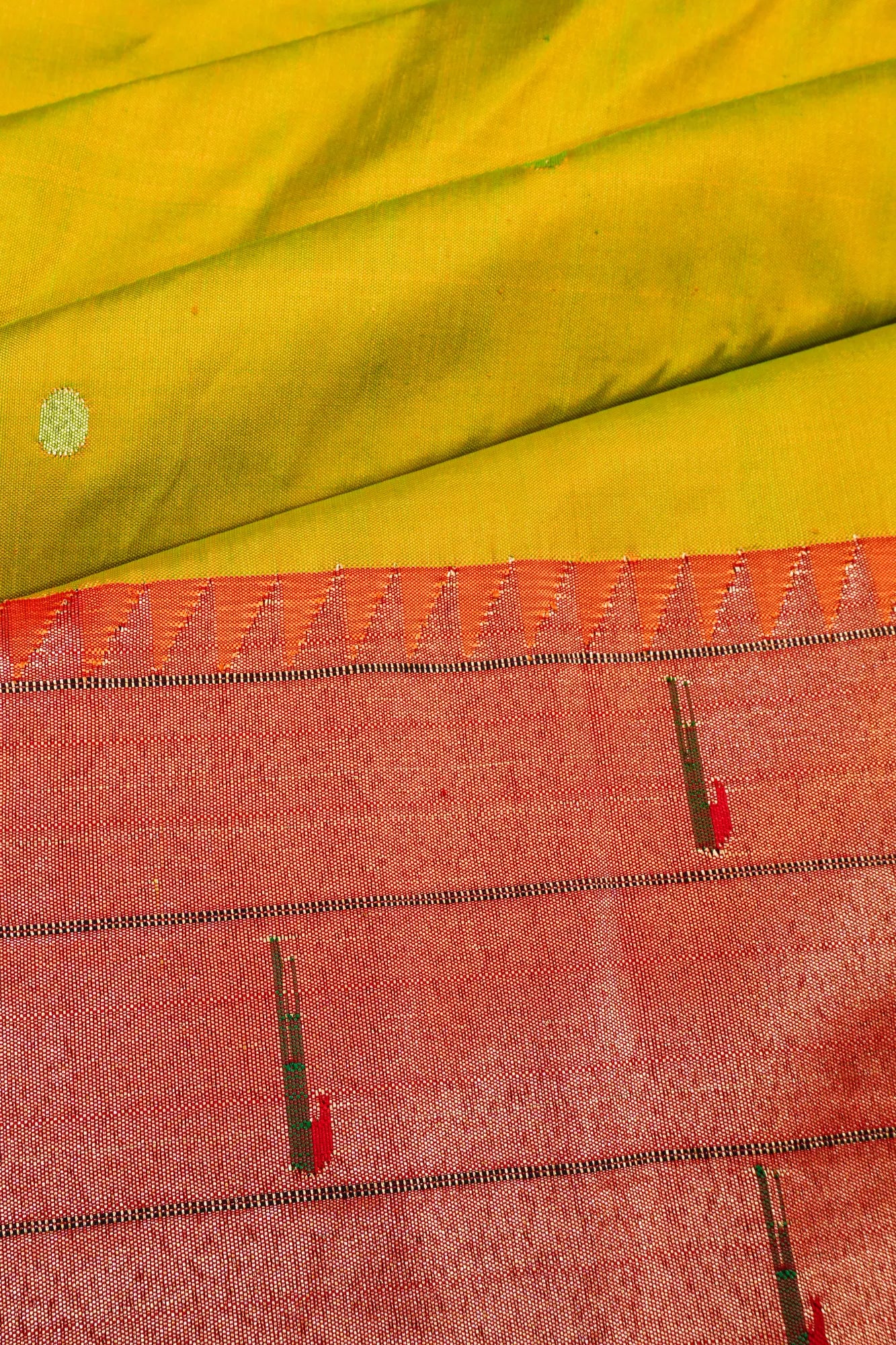 Paithani Silk Butta Yellow Saree With Triple Muniya Border