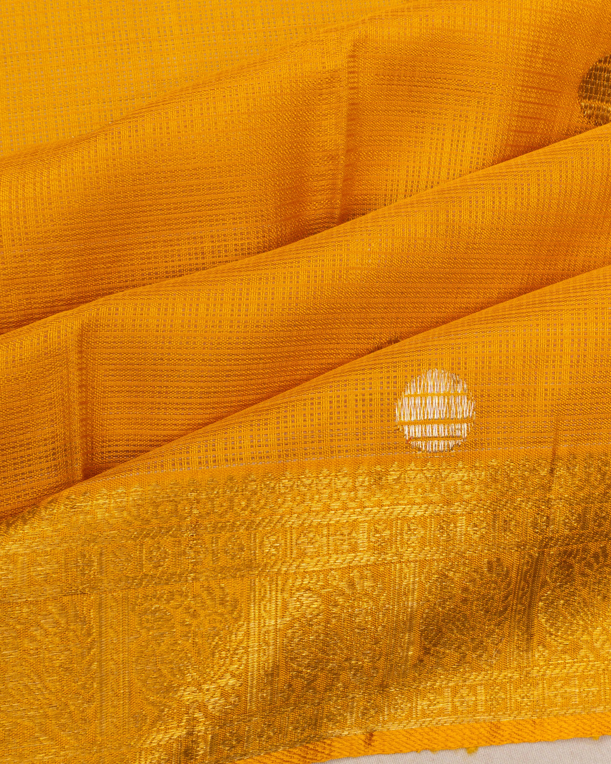 Kanchipuram X Zari Kota Silk Polka Dot Butta Yellow Saree