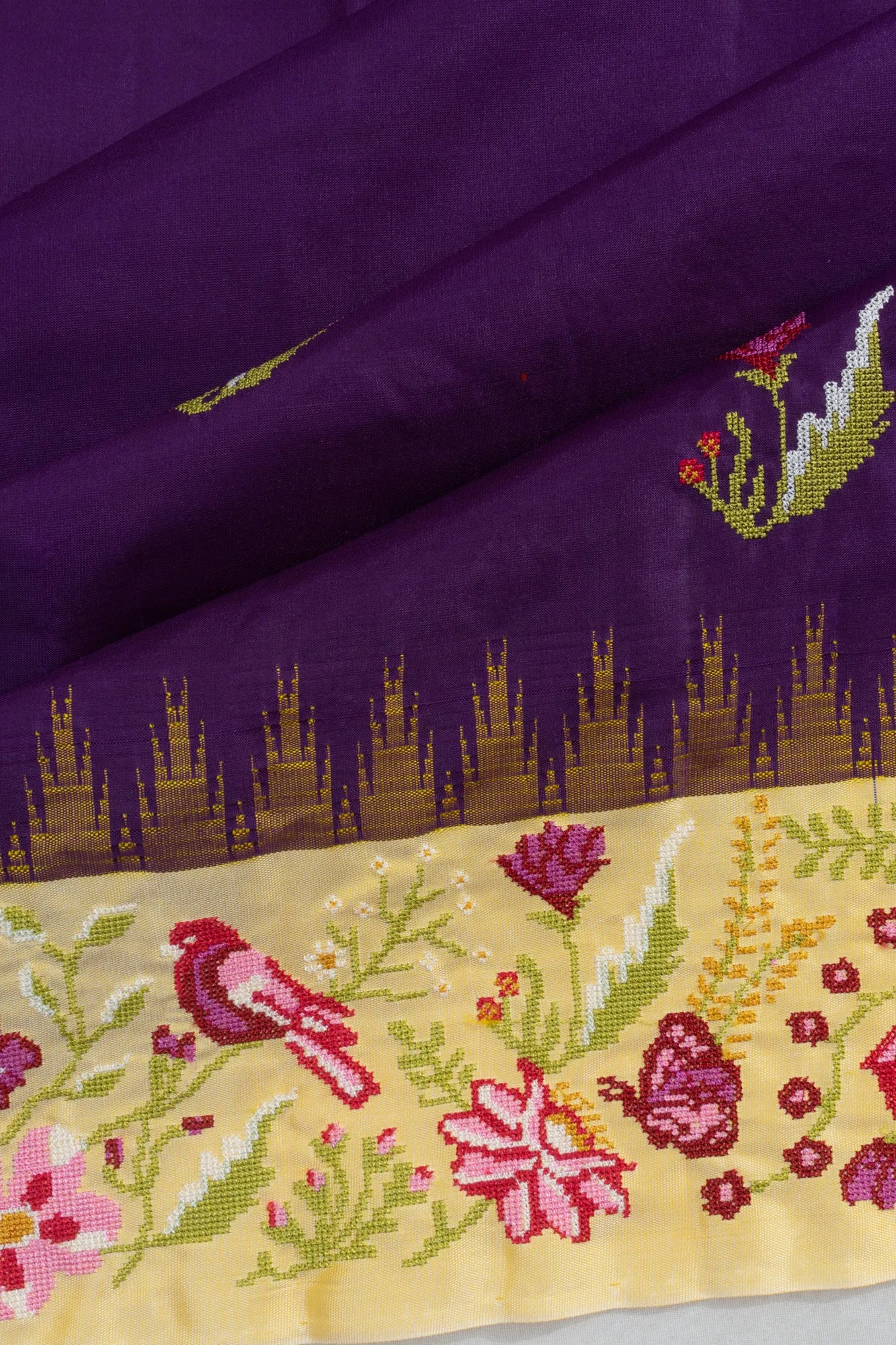 Taranga Kanchi Silk Embroidery Butta Purple Saree