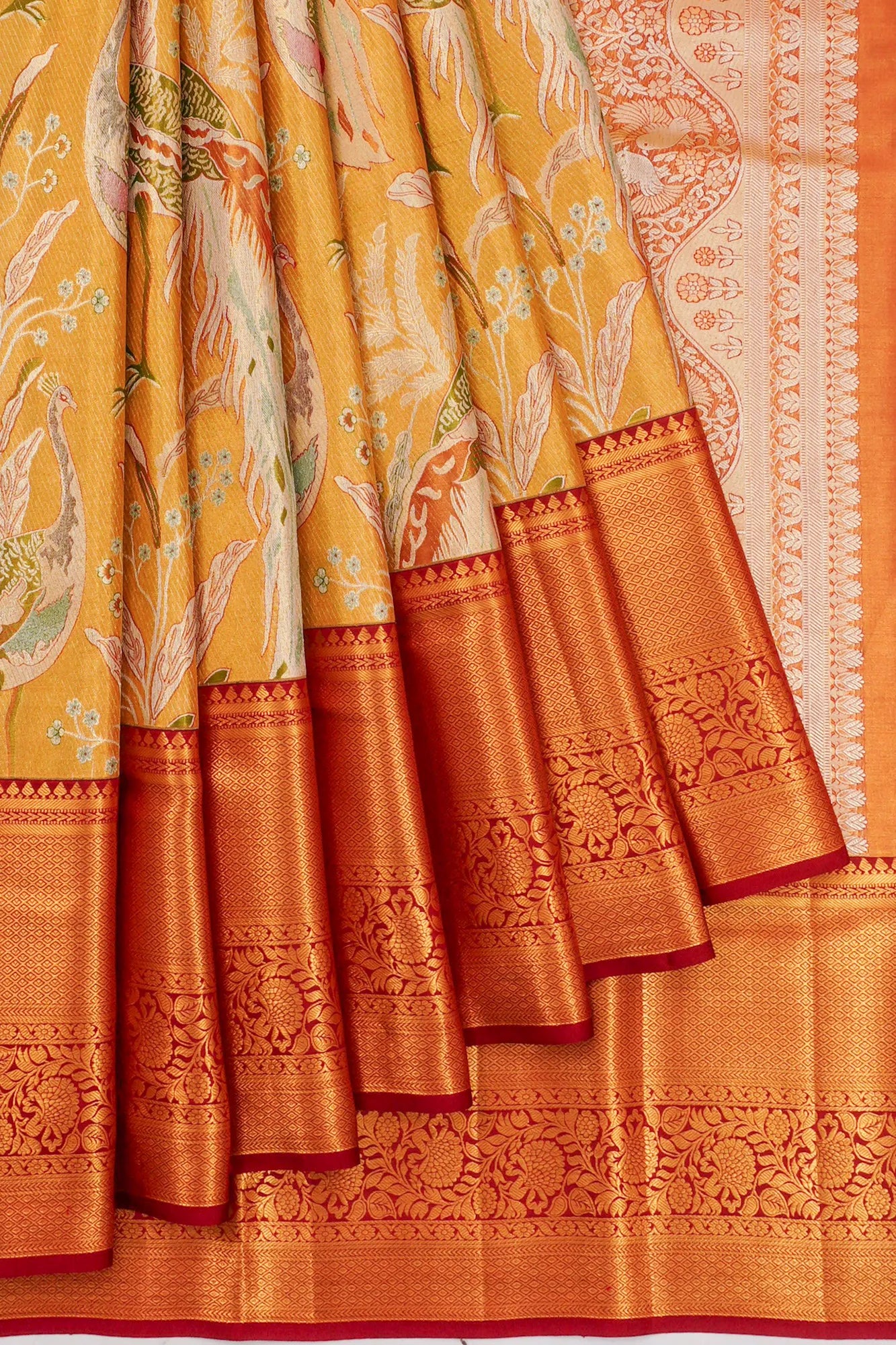 Kanchipuram Silk Brocade Yellow Saree