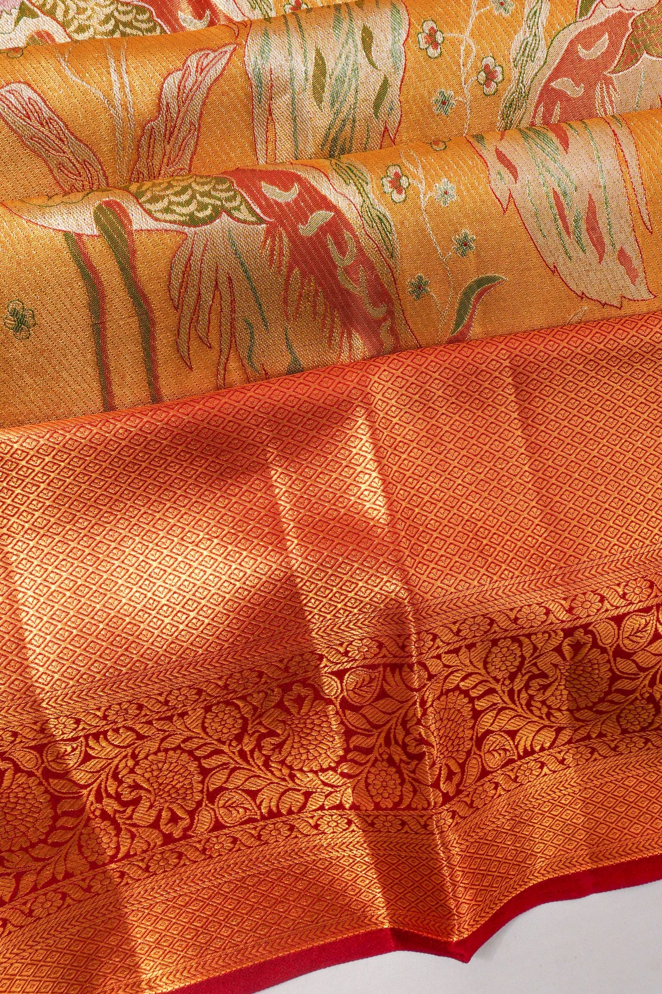 Kanchipuram Silk Brocade Yellow Saree
