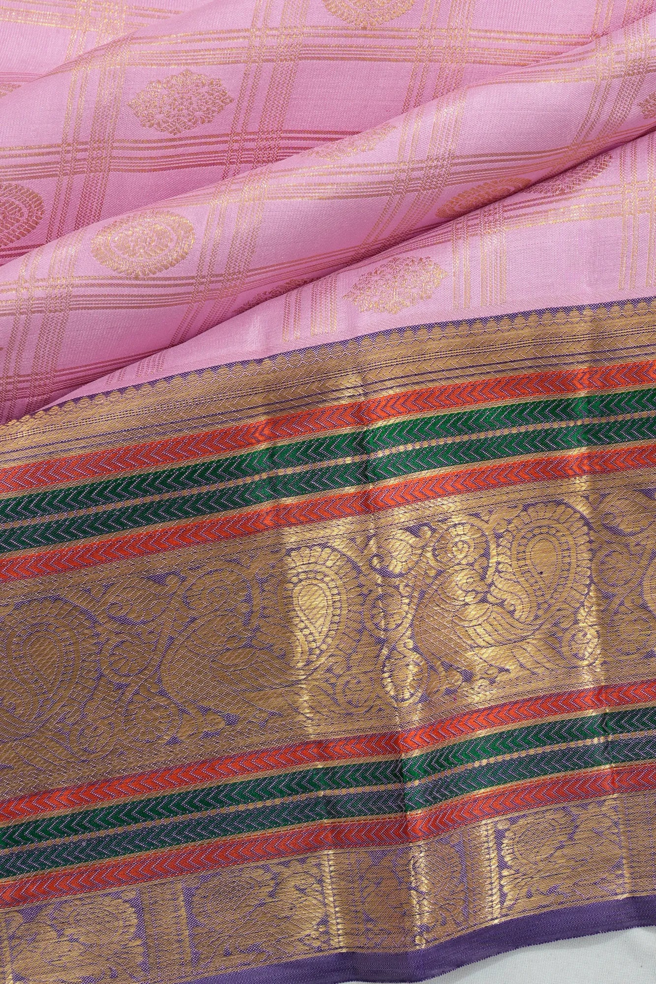 Taranga Kanchi Silk Checks And Butta Lavender Saree