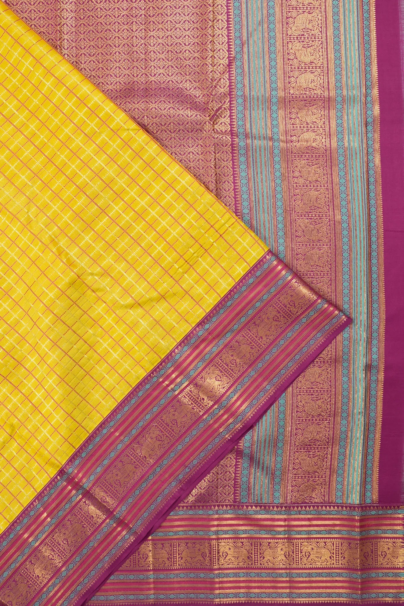 Taranga Kanchi Silk Checks Yellow Saree