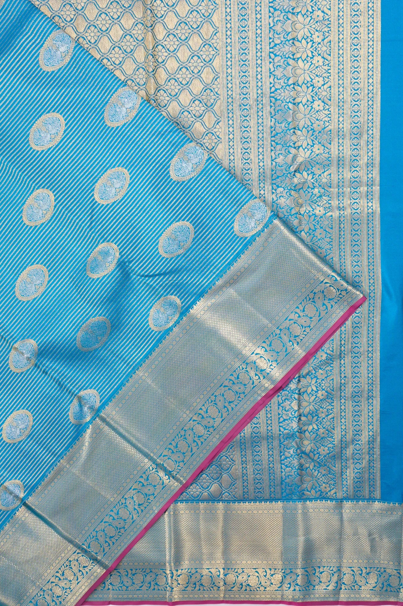 Taranga Kanchi Silk Butta And Lines Aqua Blue Saree