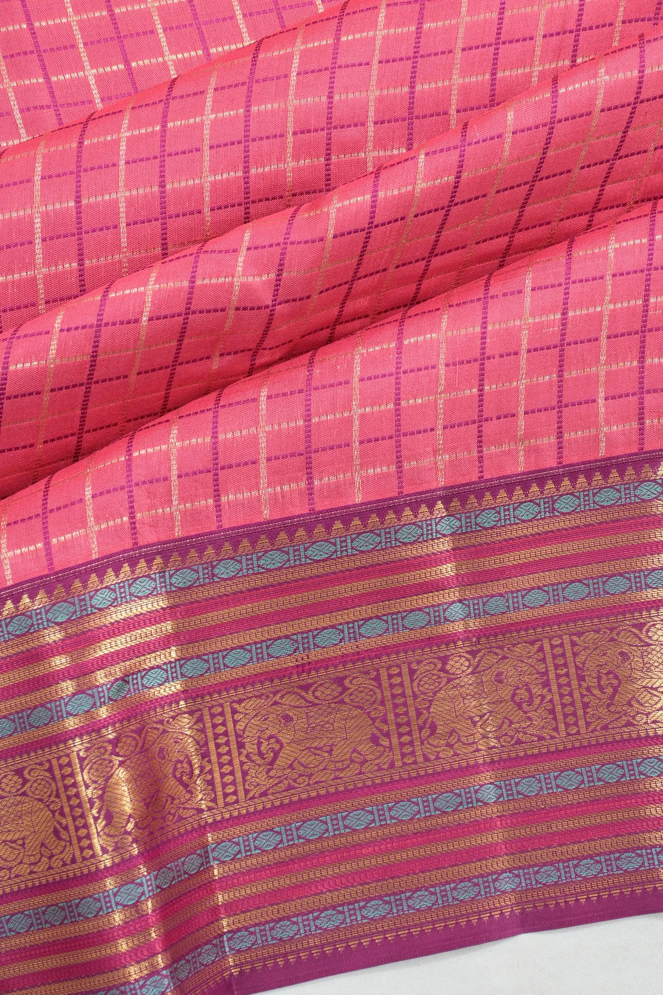 Taranga Kanchi Silk Checks Pink Saree