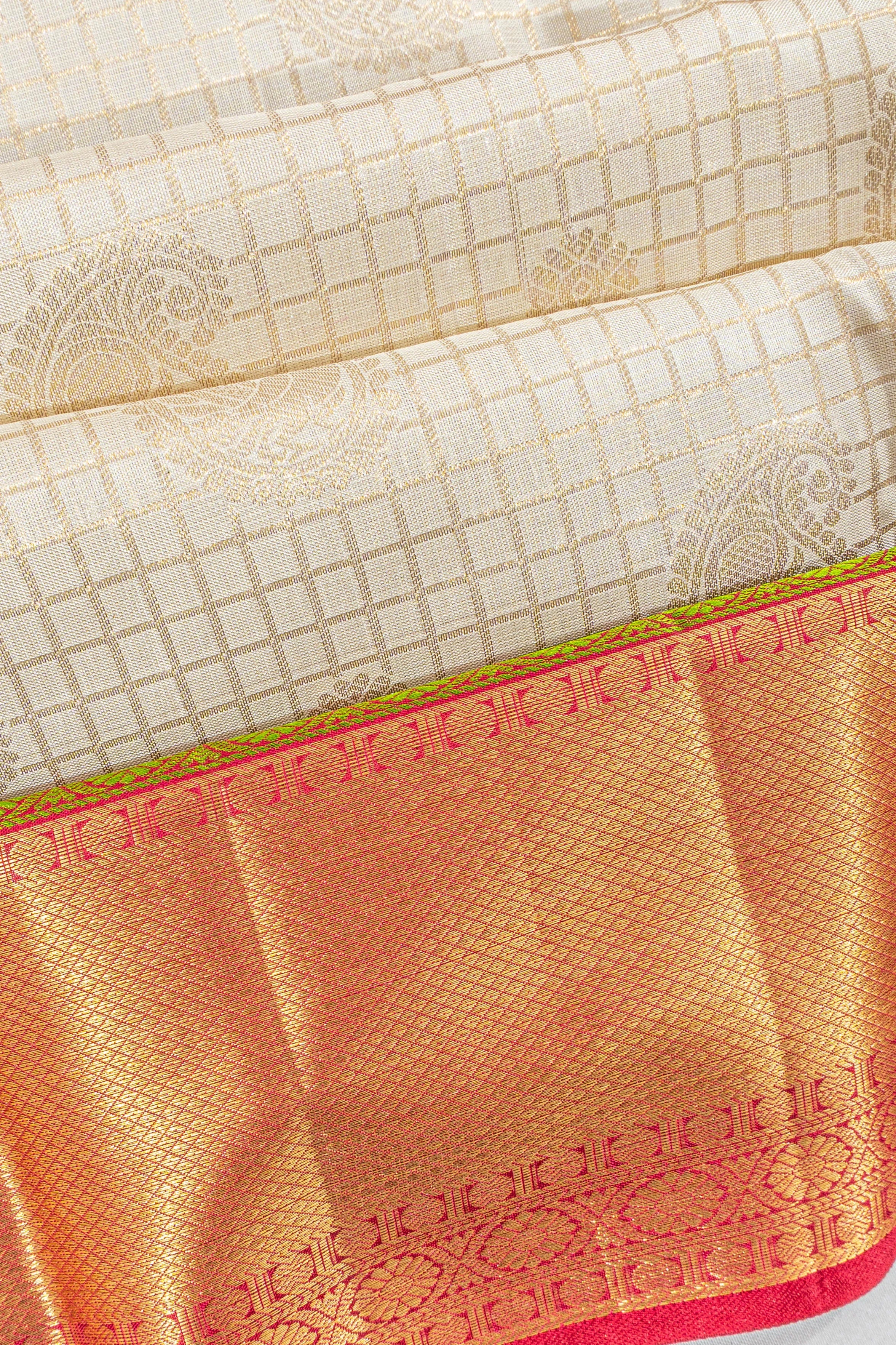 Classic Kanchipuram Silk Checks And Butta White Saree