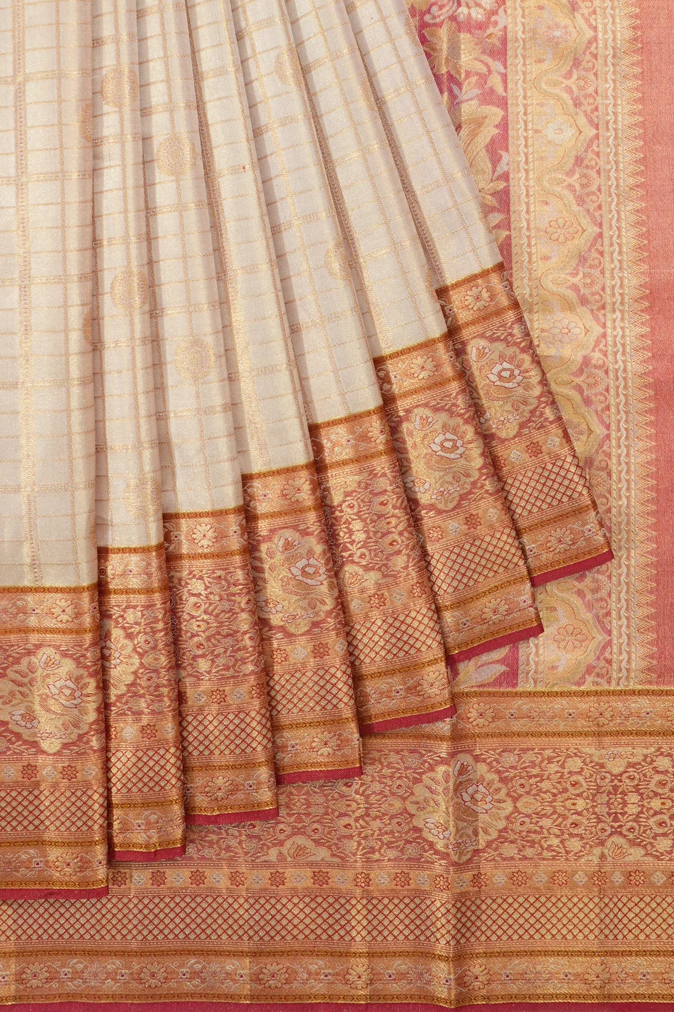 Taranga Kanchi Silk Tissue Checks And Butta Silver Saree