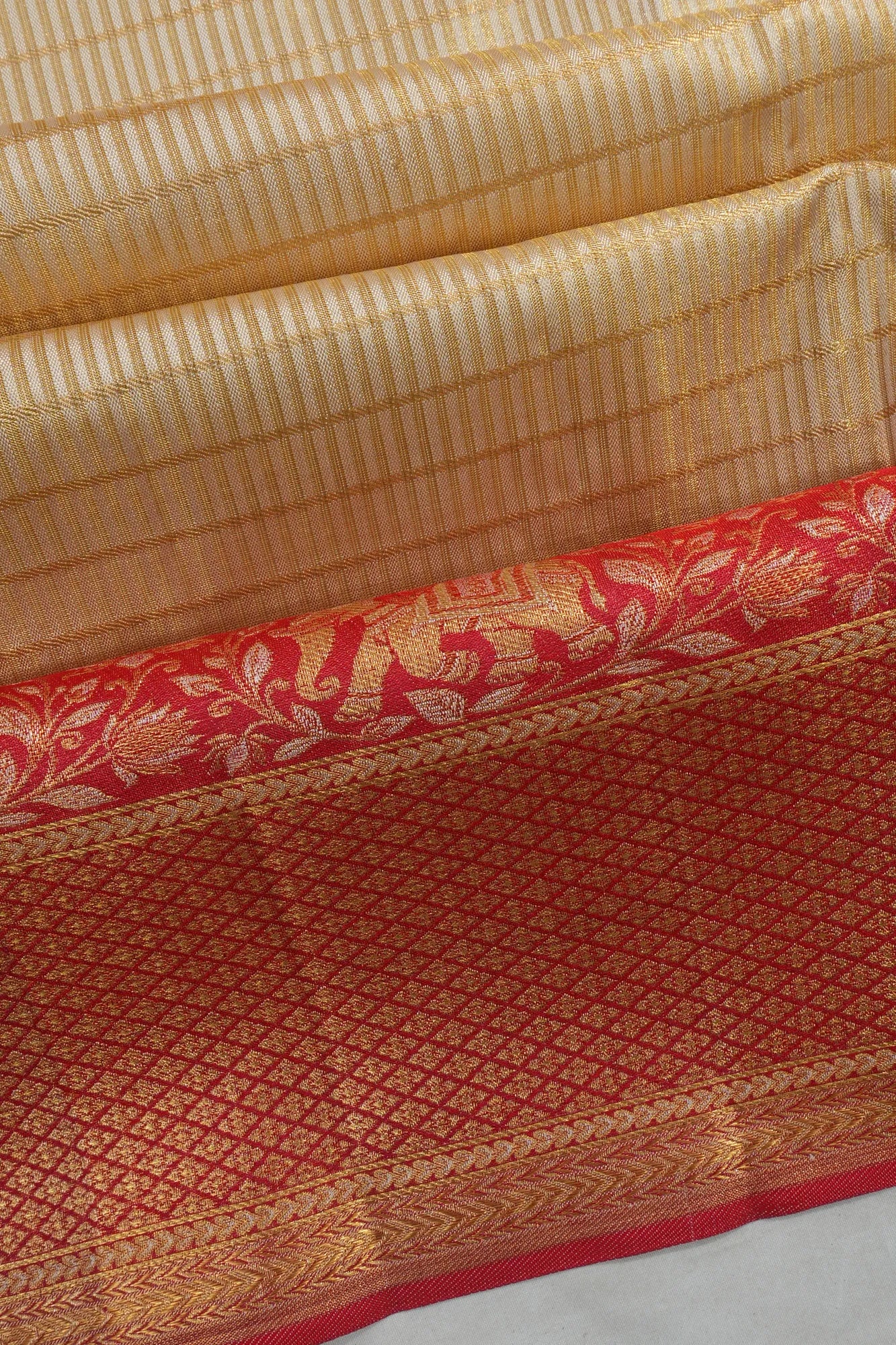 Taranga Kanchi Silk Checks Cream Saree