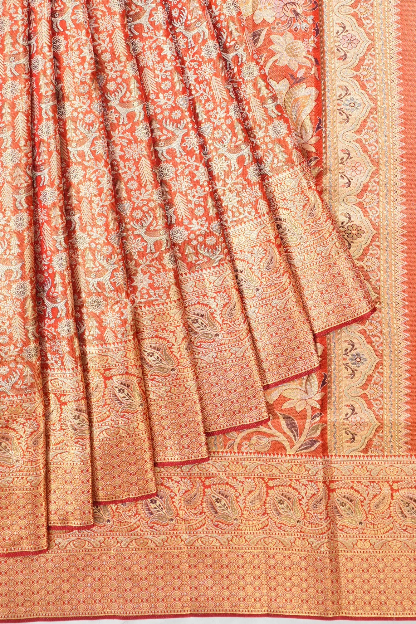 Kanchipuram Silk Tissue Brocade Red Saree