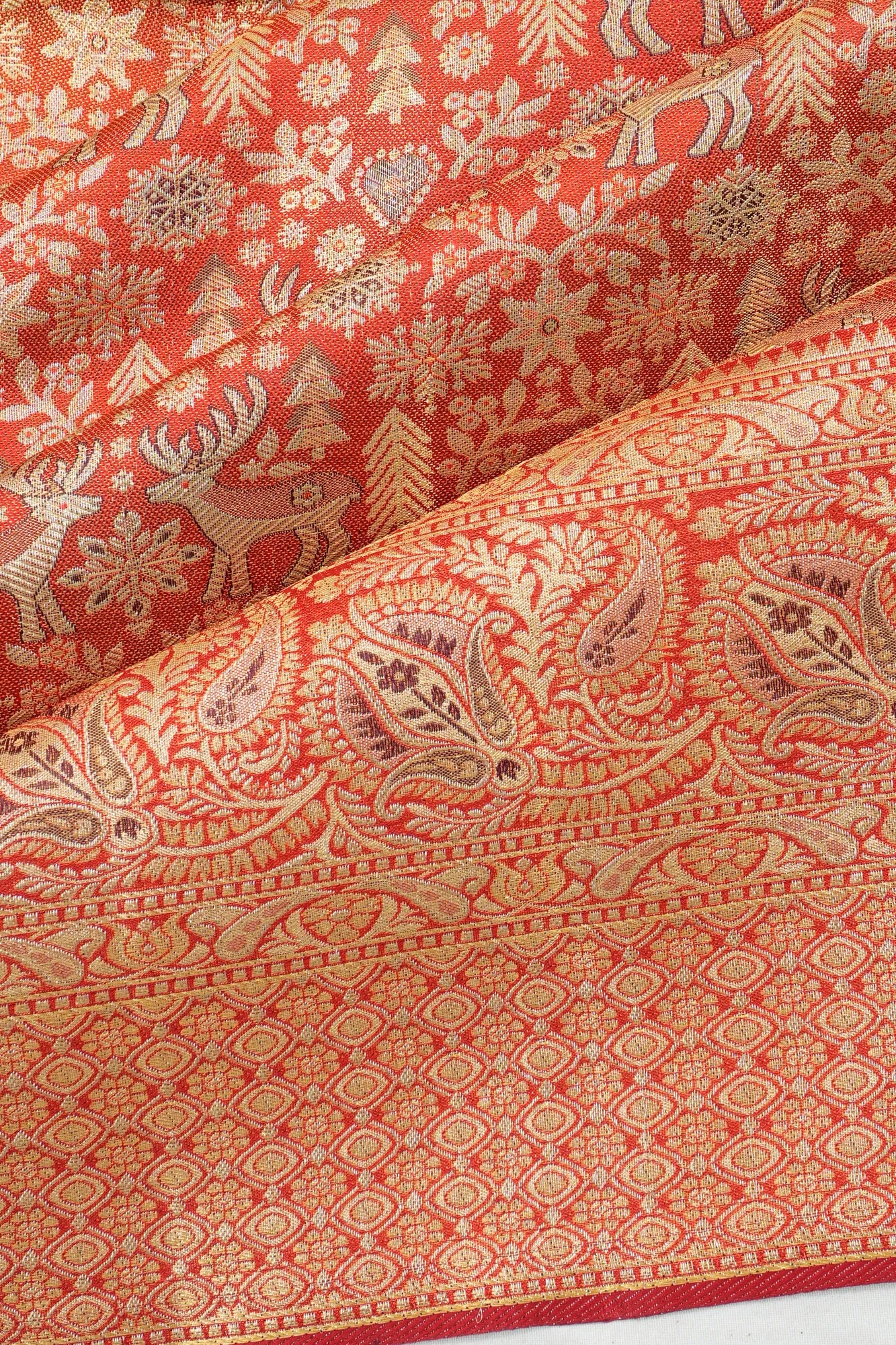 Kanchipuram Silk Tissue Brocade Red Saree