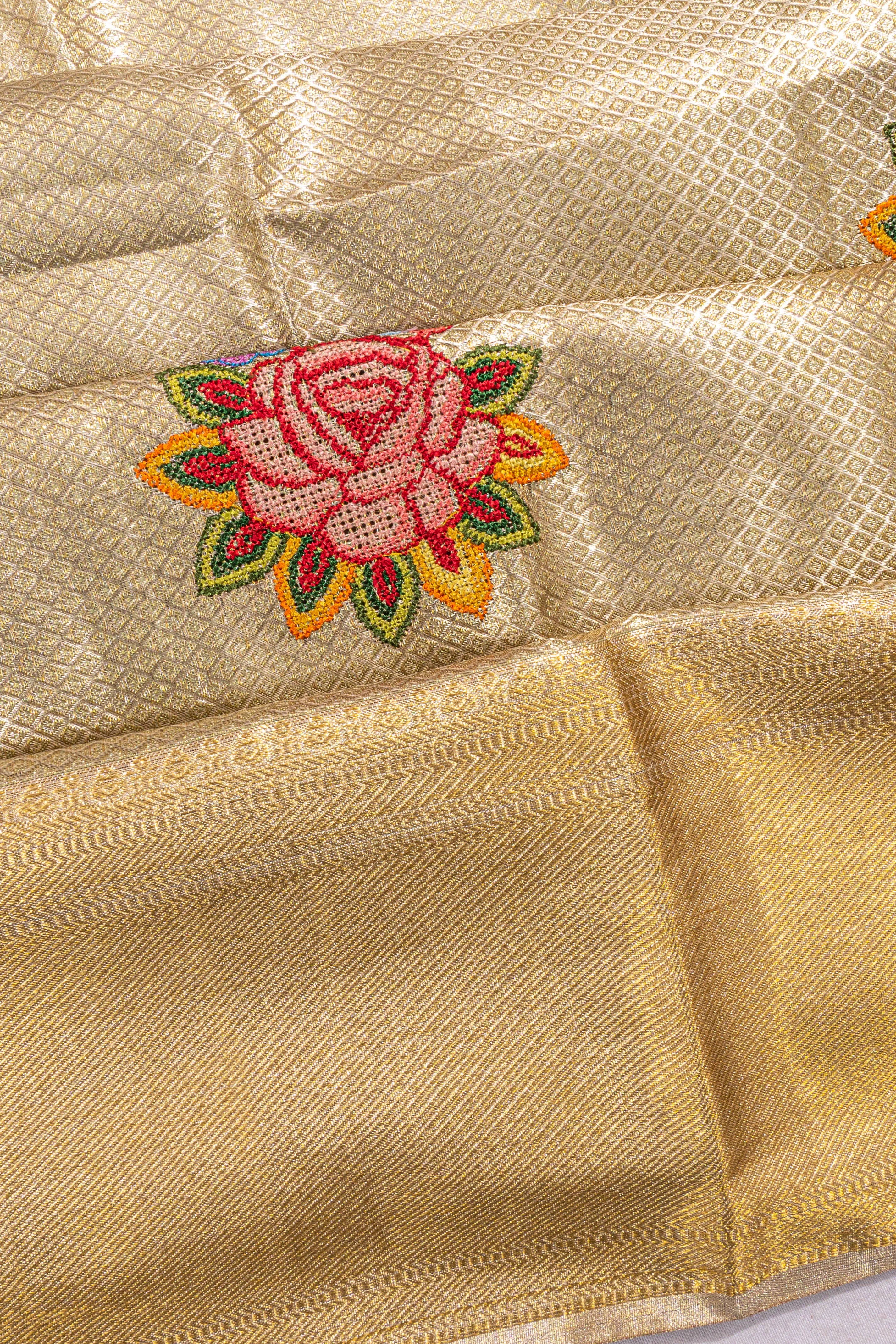 Taranga Kanchi Silk Tissue Brocade And Embroidery Butta Silver Saree