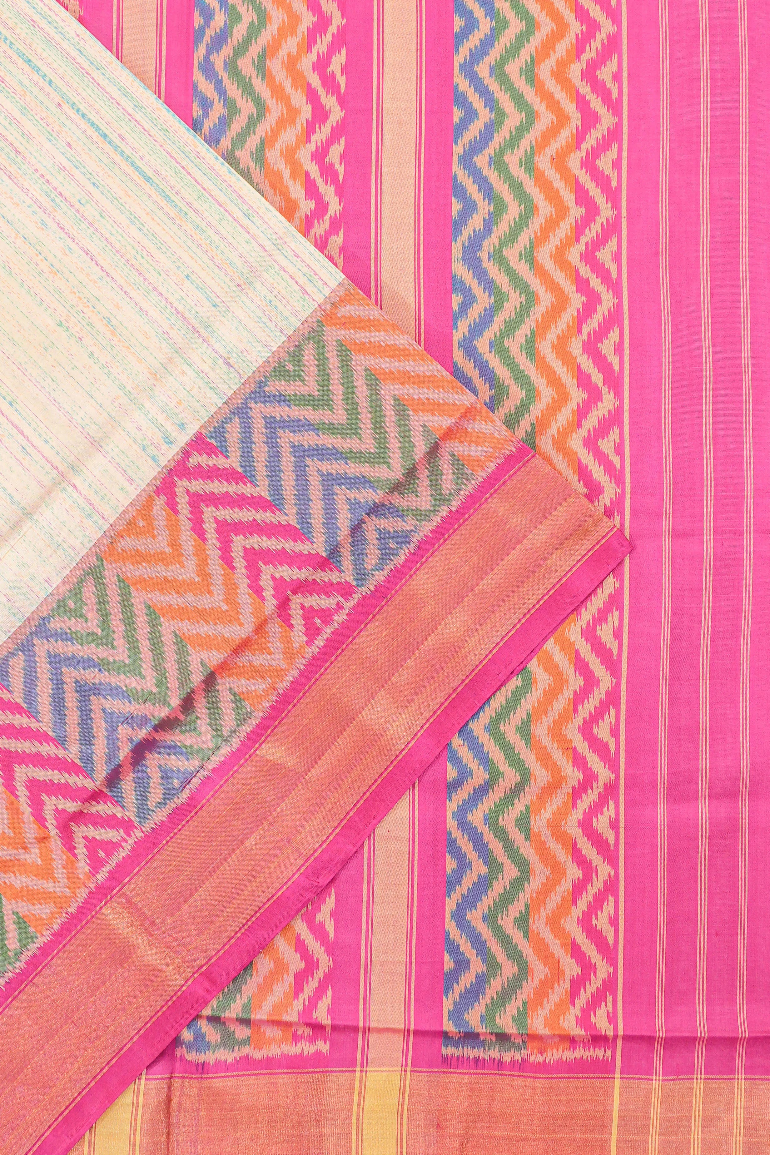 Rajkot Patola Silk Ikat Cream Saree