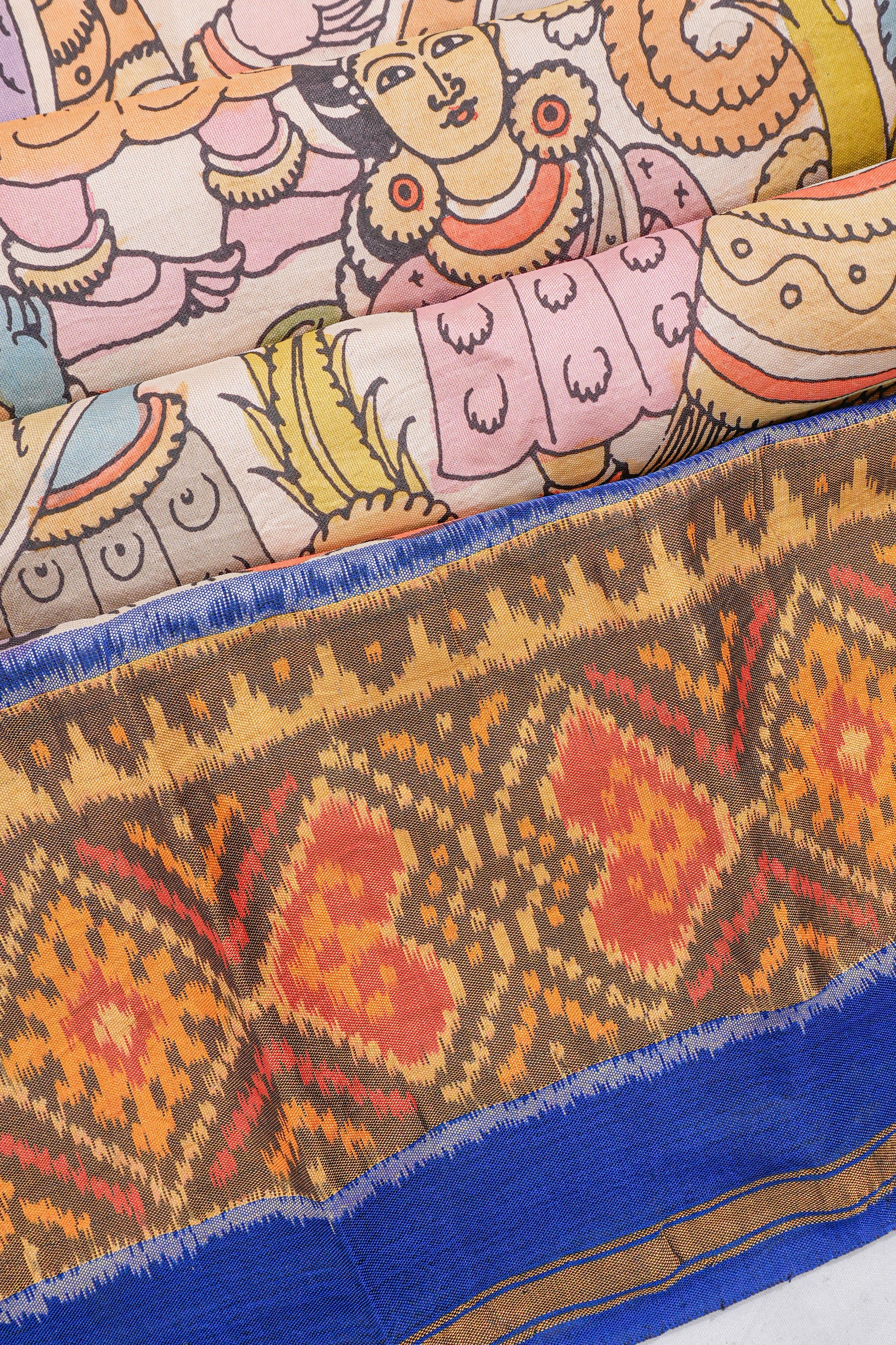 Kalamkari X Rajkot Patola Silk Ikat Cream Saree