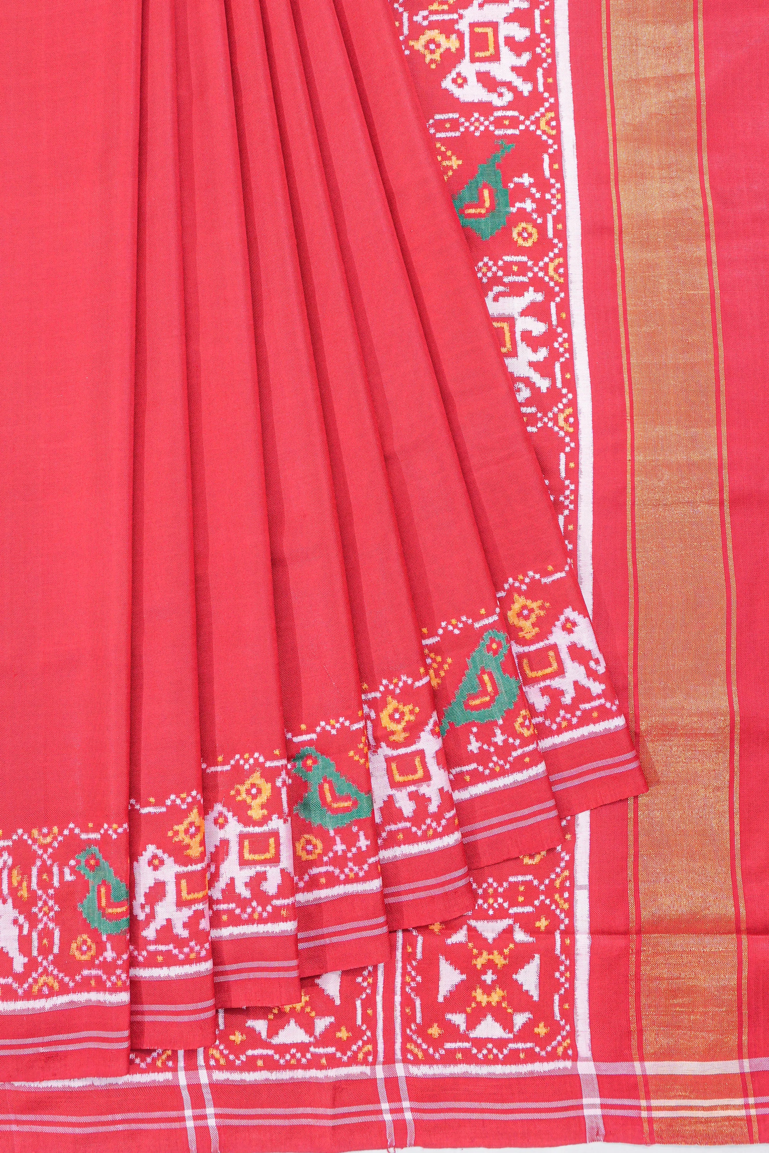 Patan Patola Silk Double Ikat Plain Pink Saree