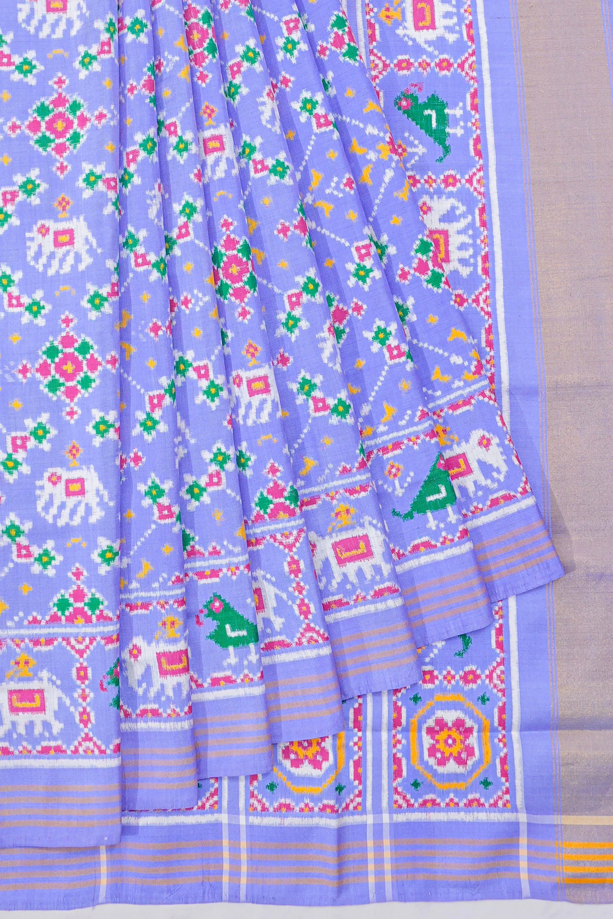 Patan Patola Silk Double Ikat Navratna Lavender Saree