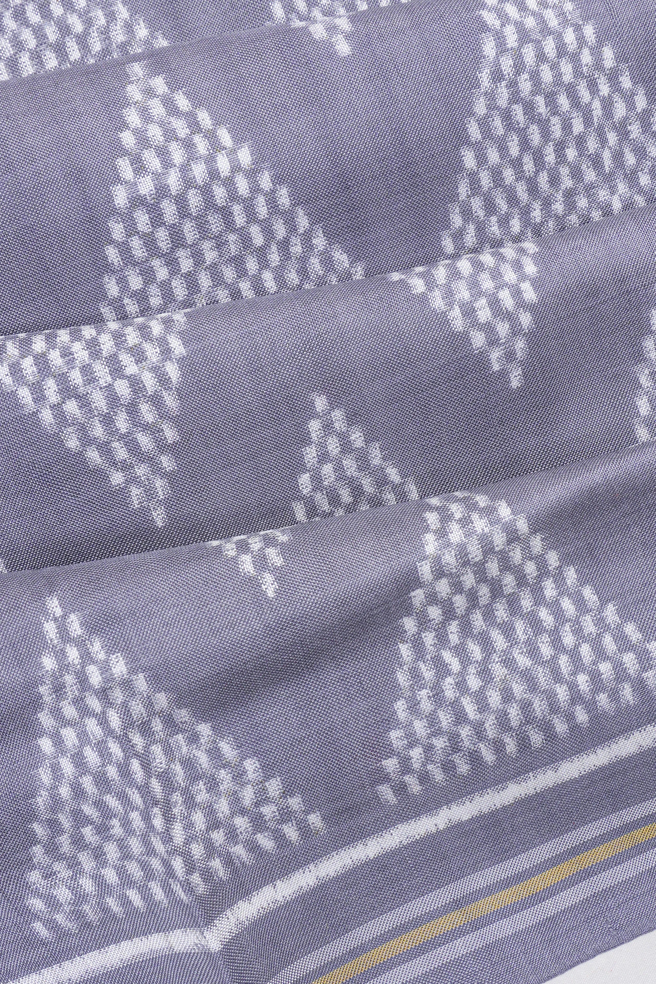 Patan Patola Silk Double Ikat Chevron Lines Grey Saree