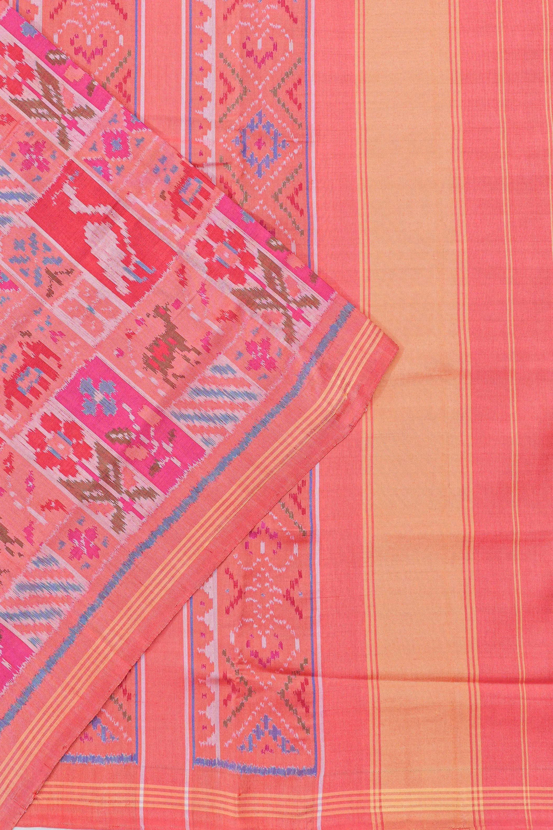 Semi Patan Silk Ikat Peach Saree