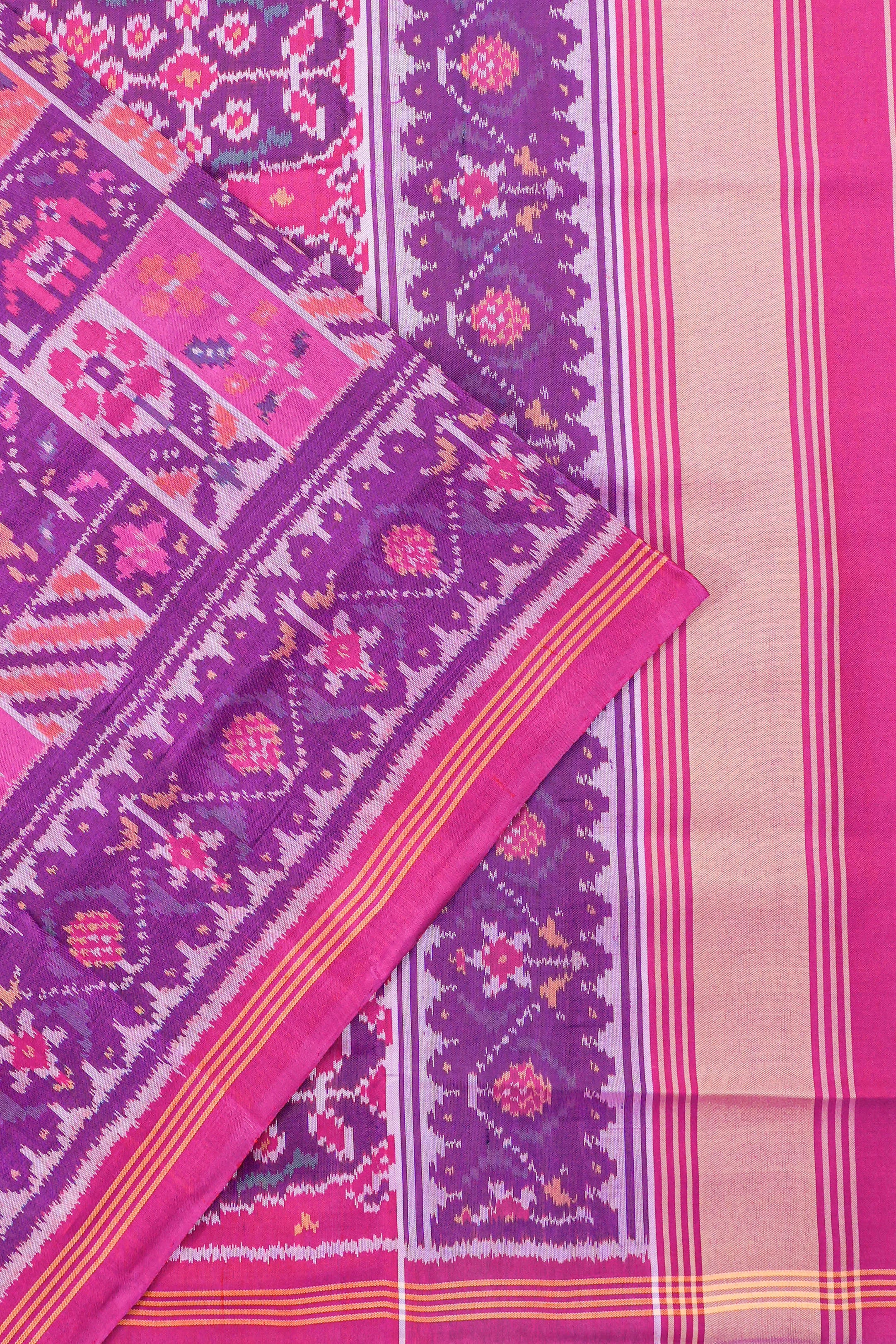 Semi Patan Silk Ikat Purple Saree