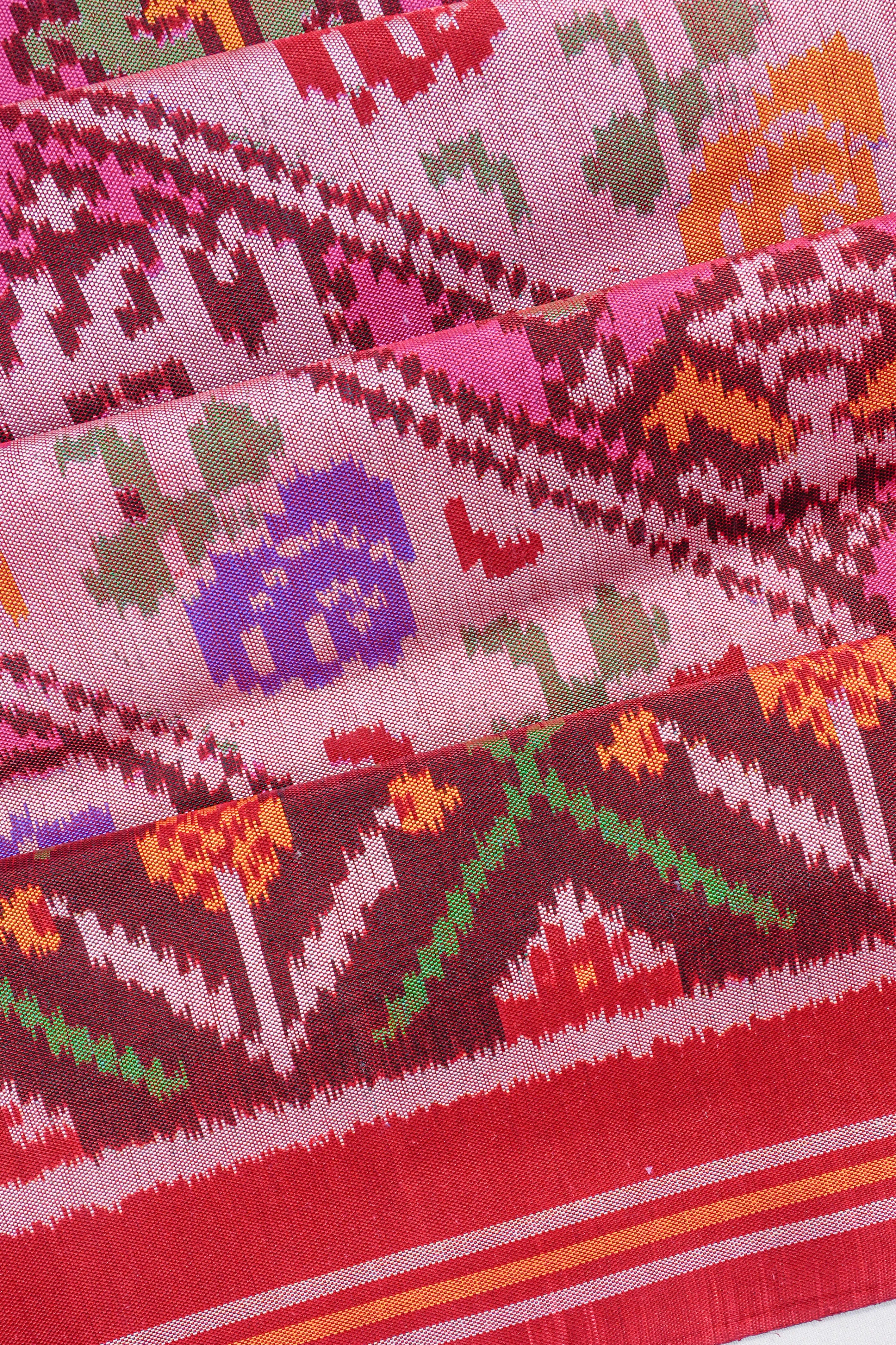 Semi Patan Silk Ikat White And Pink Saree