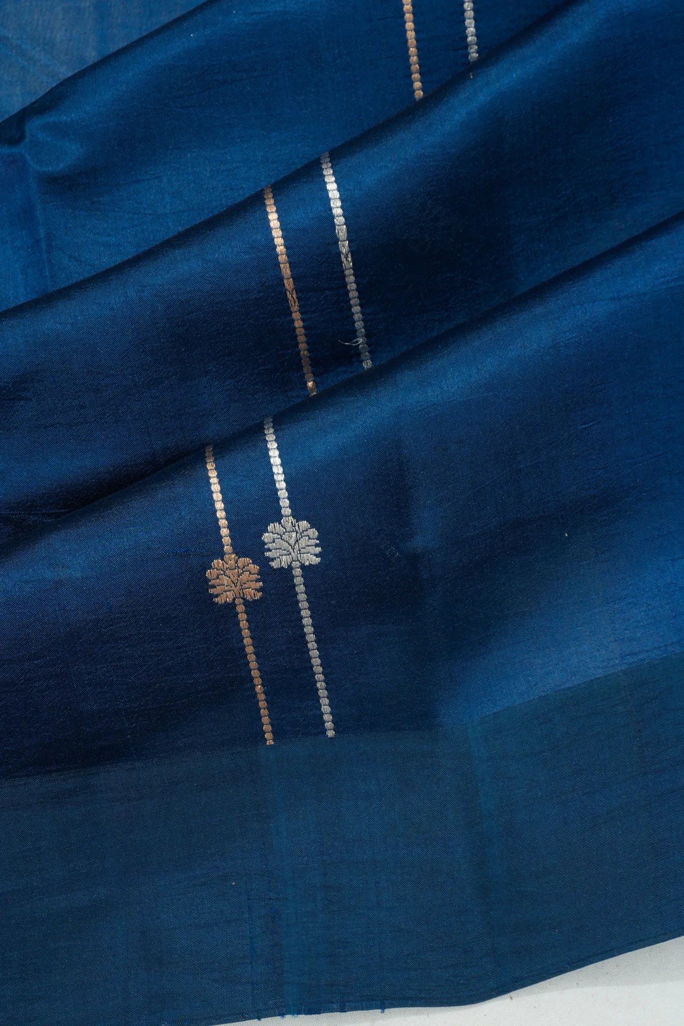 Banarasi Katan Silk Butta And Lines Dark Blue Saree