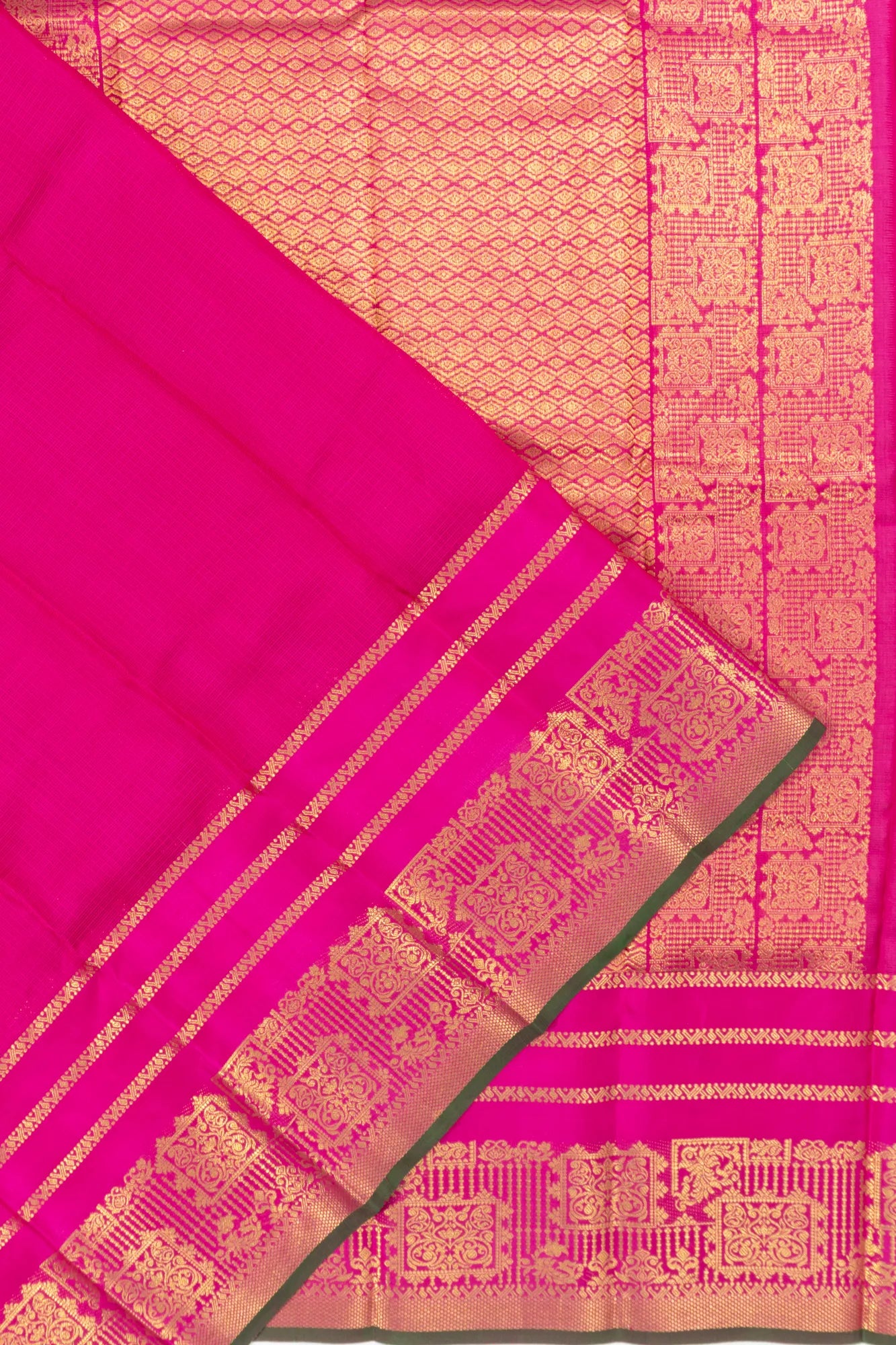 Kanchipuram X Zari Kota Cotton Plain Pink Saree