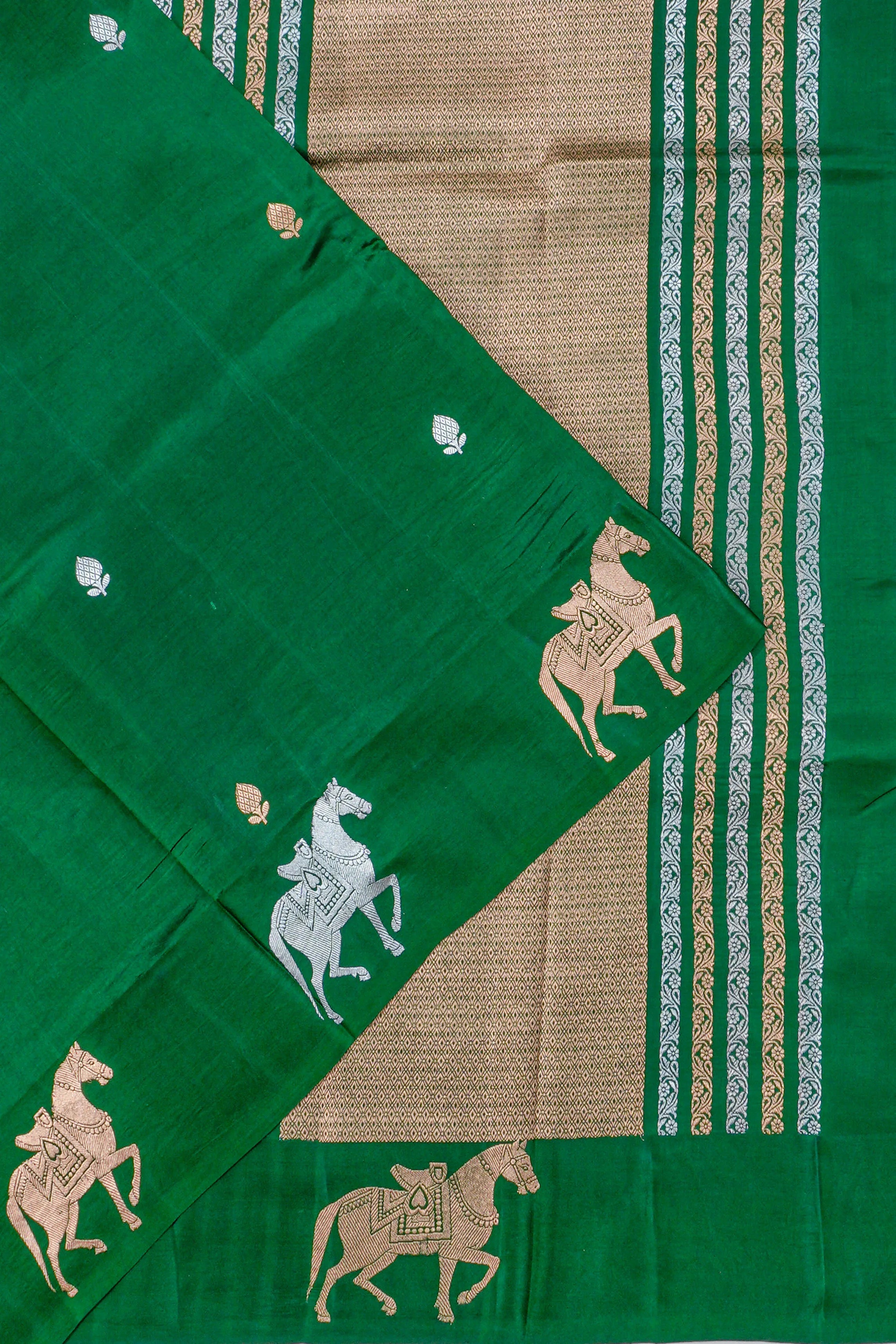 Banarasi Katan Silk Butta Dark Green Saree