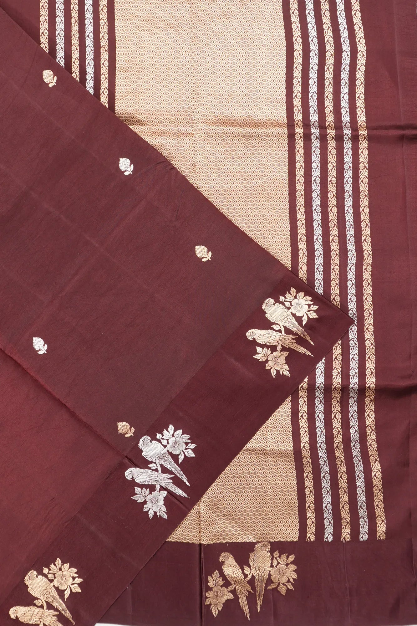 Banarasi Katan Silk Butta Brown Saree