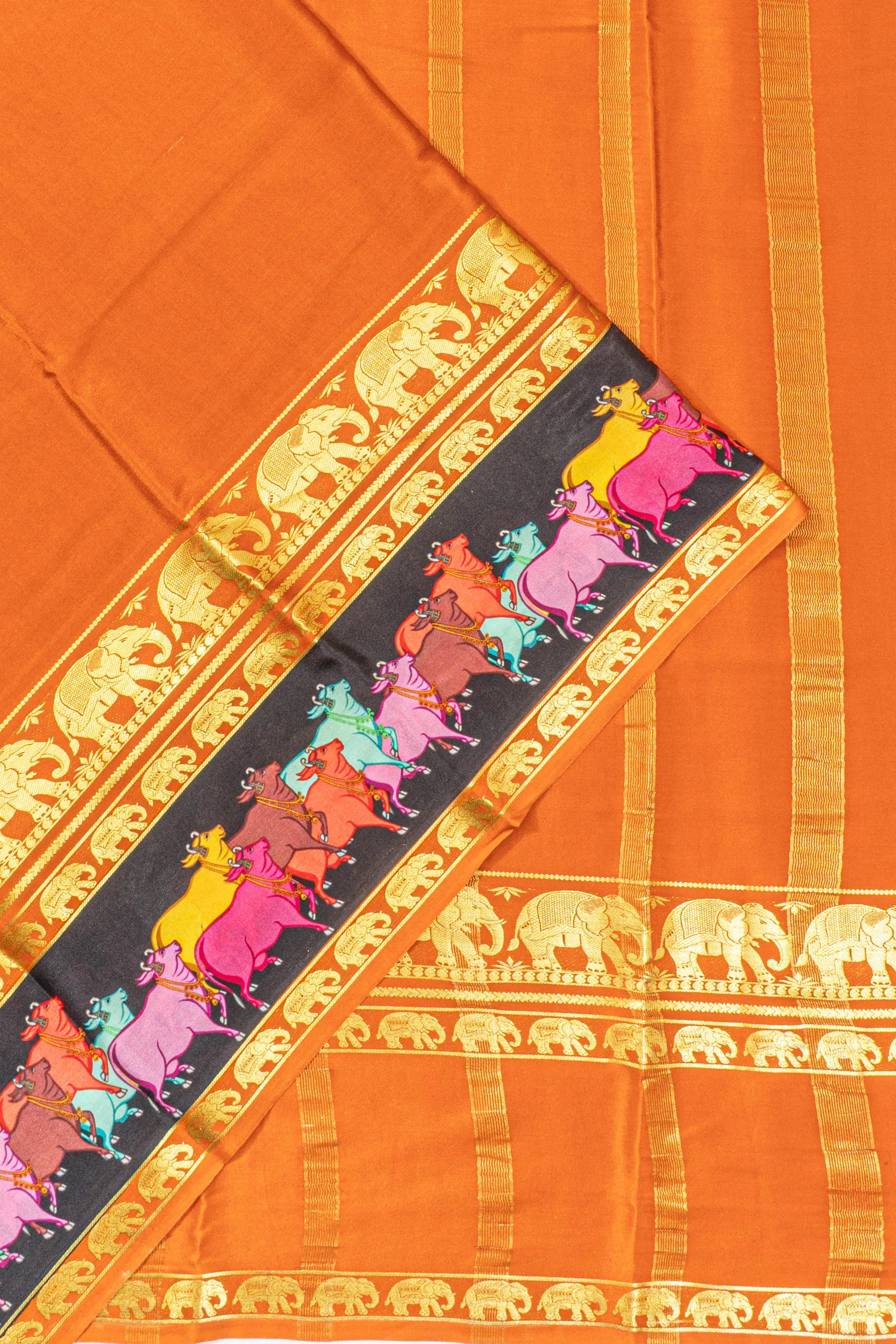 Mysore Silk Plain Rust Orange Saree