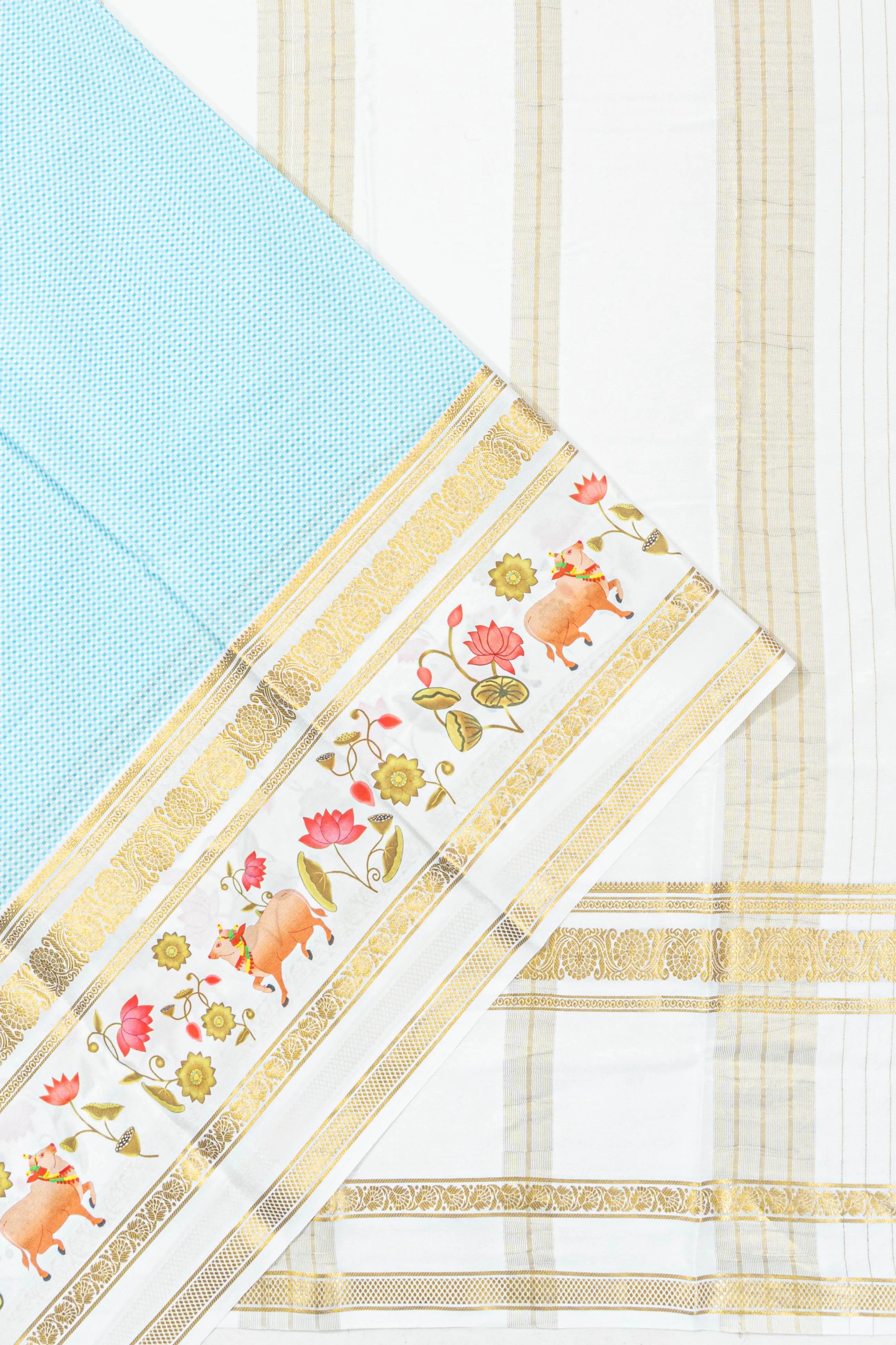 Mysore Silk Brocade Sky Blue Saree