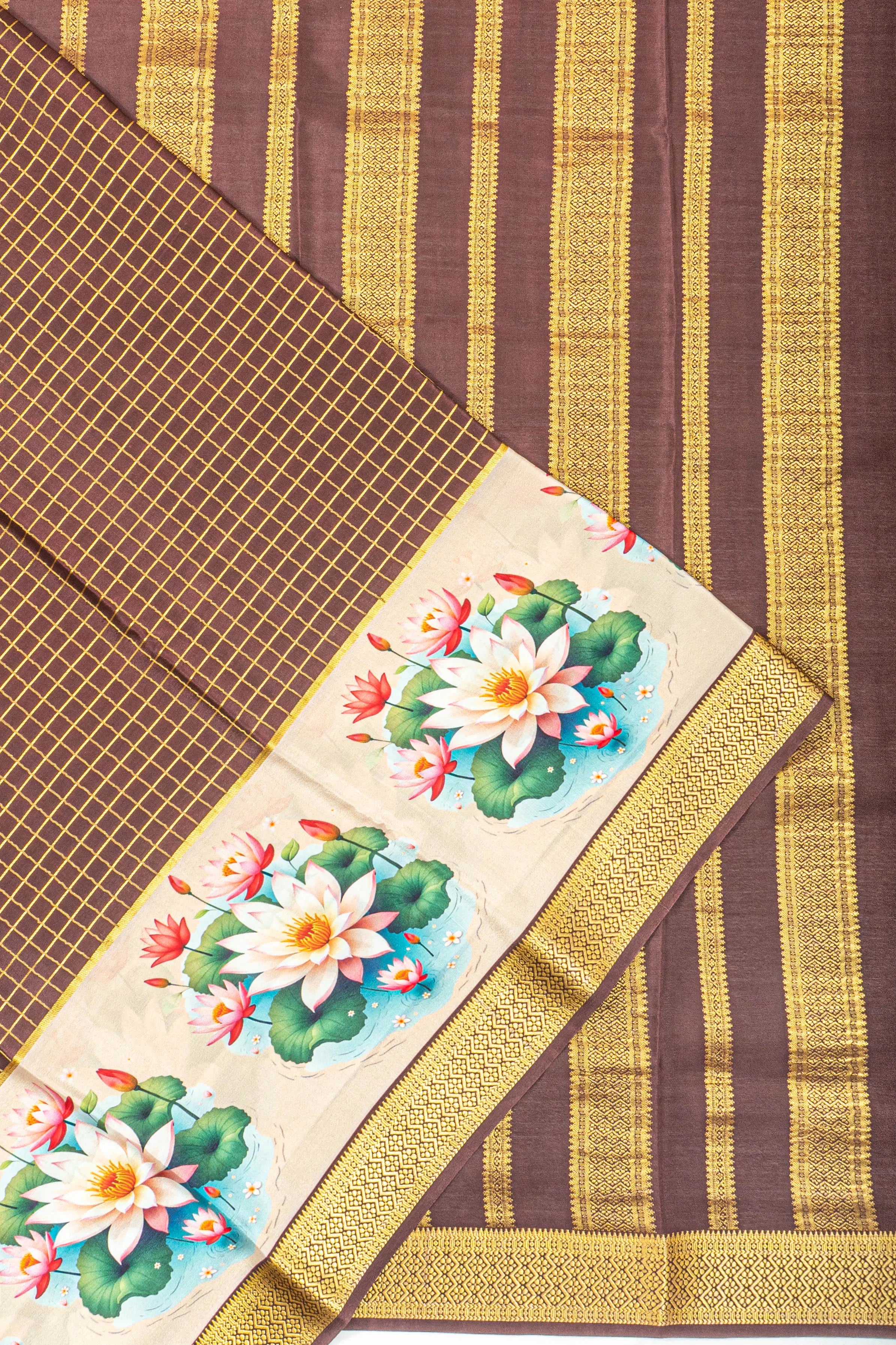 Mysore Silk Checks Brown Saree