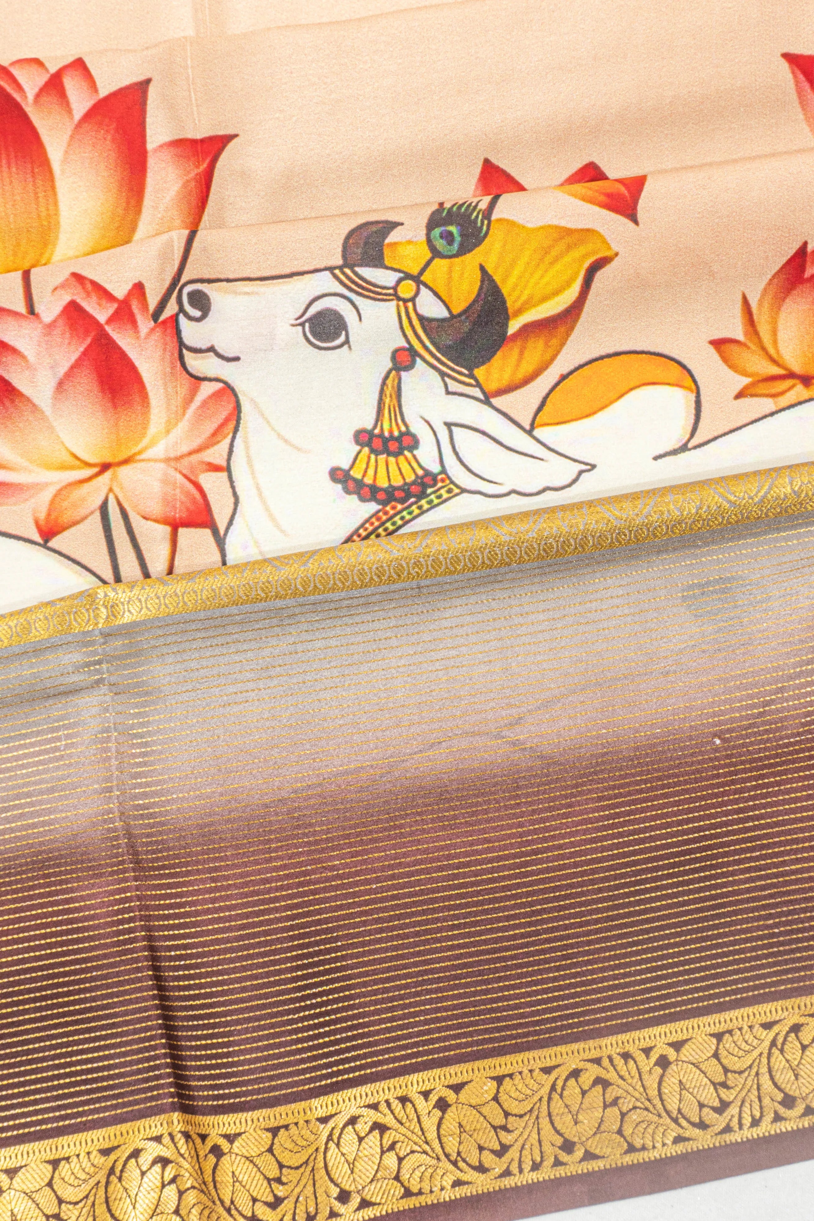 Mysore Silk Printed Peach Saree