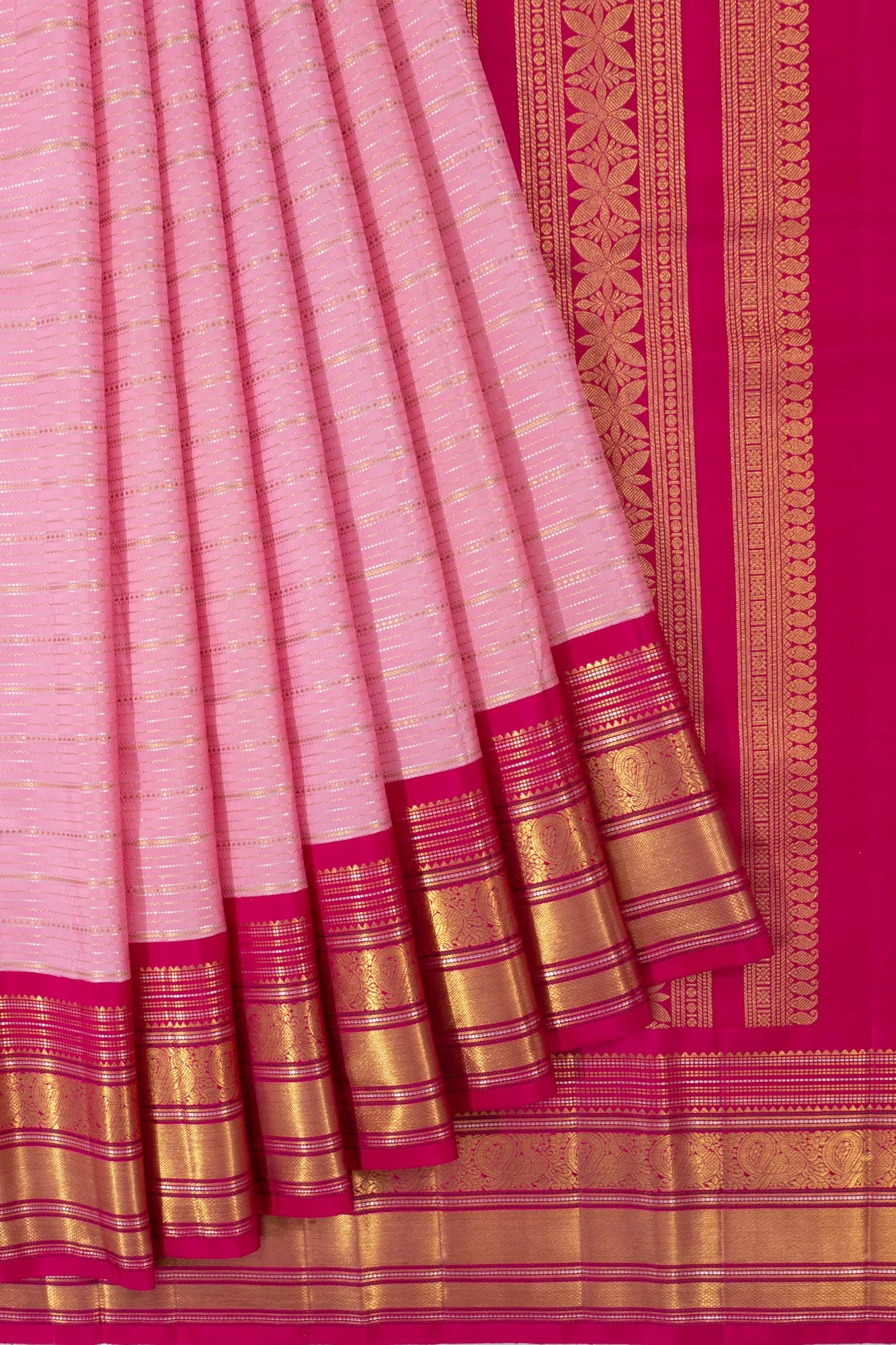 Vintage Kanchipuram Silk Brocade Baby Pink Saree