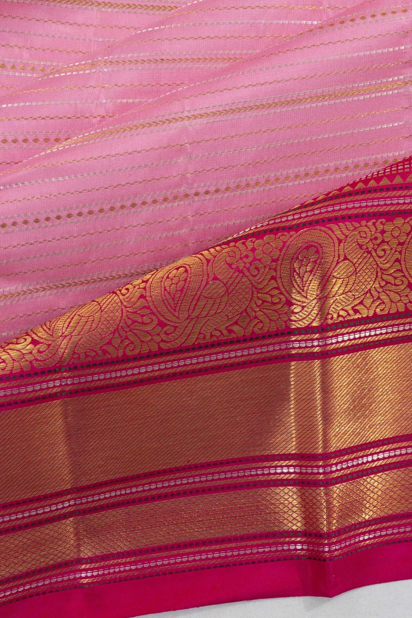 Vintage Kanchipuram Silk Brocade Baby Pink Saree