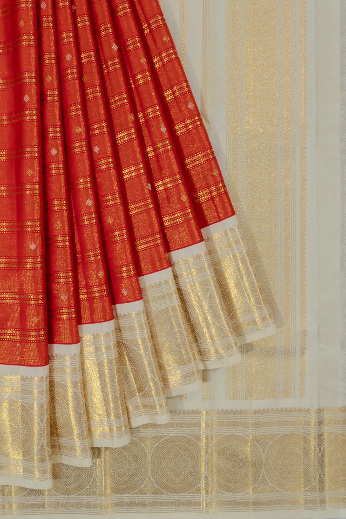 Vintage Kanchipuram Silk Tissue Checks And Butta Red Saree