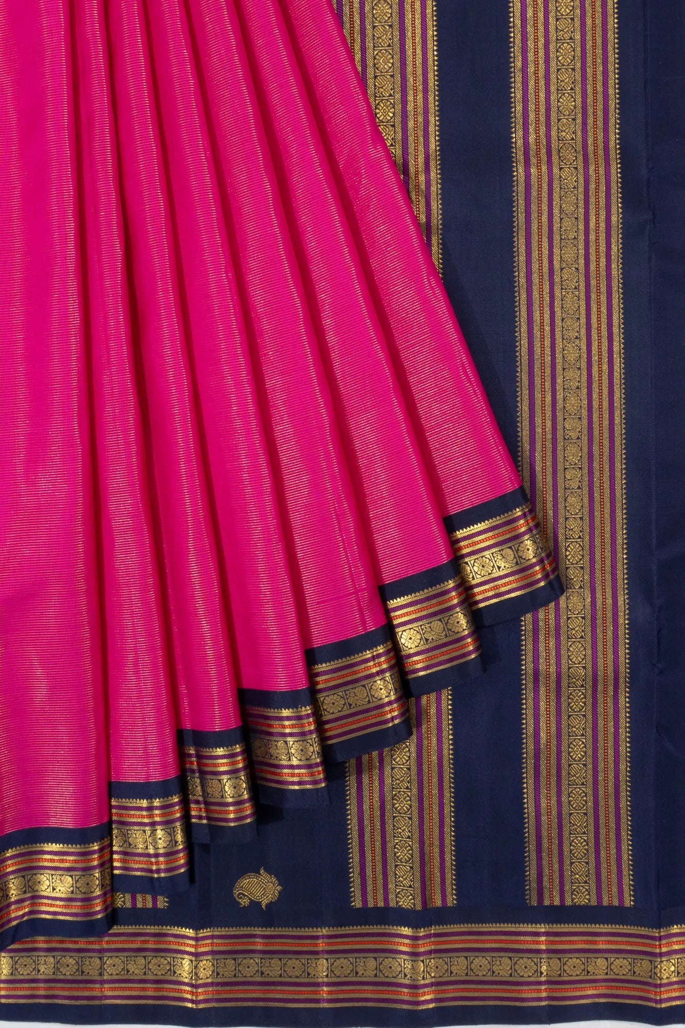 Vintage Kanchipuram Silk Oosi Lines Rani Pink Saree