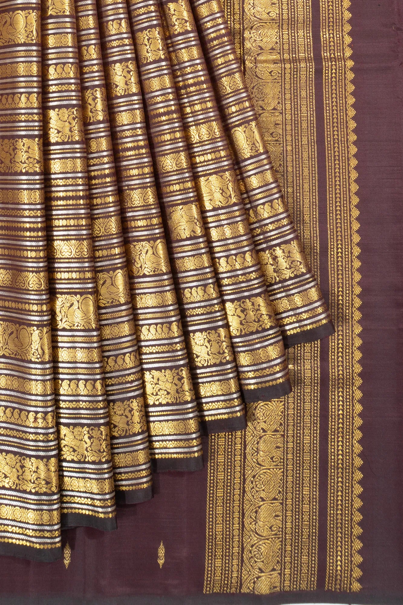 Kanchipuram Silk Brocade Brown Saree