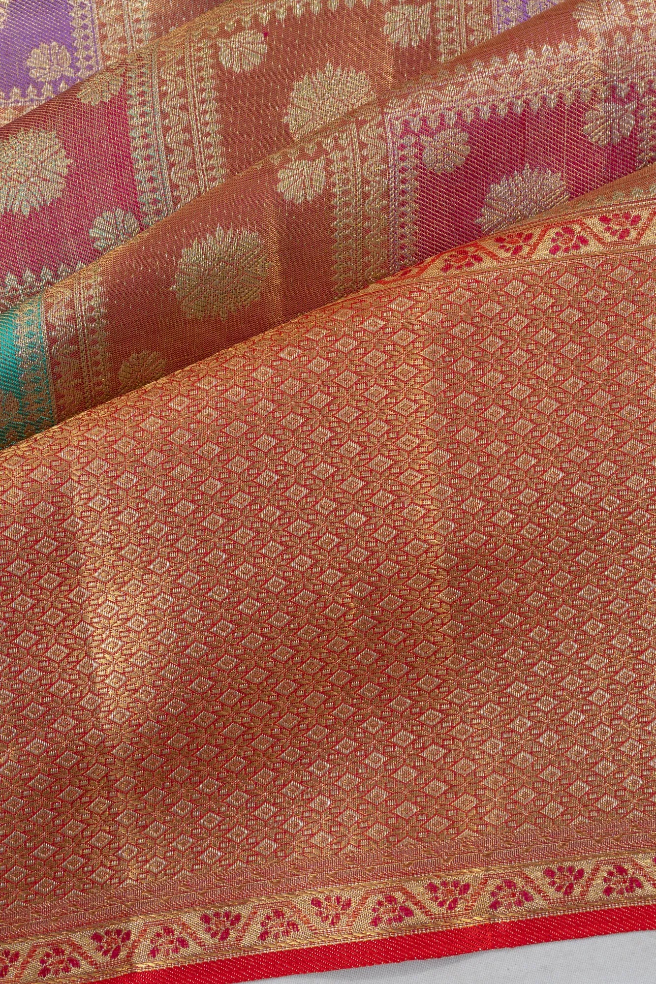 Kanchipuram Silk Checks And Butta Pink Saree