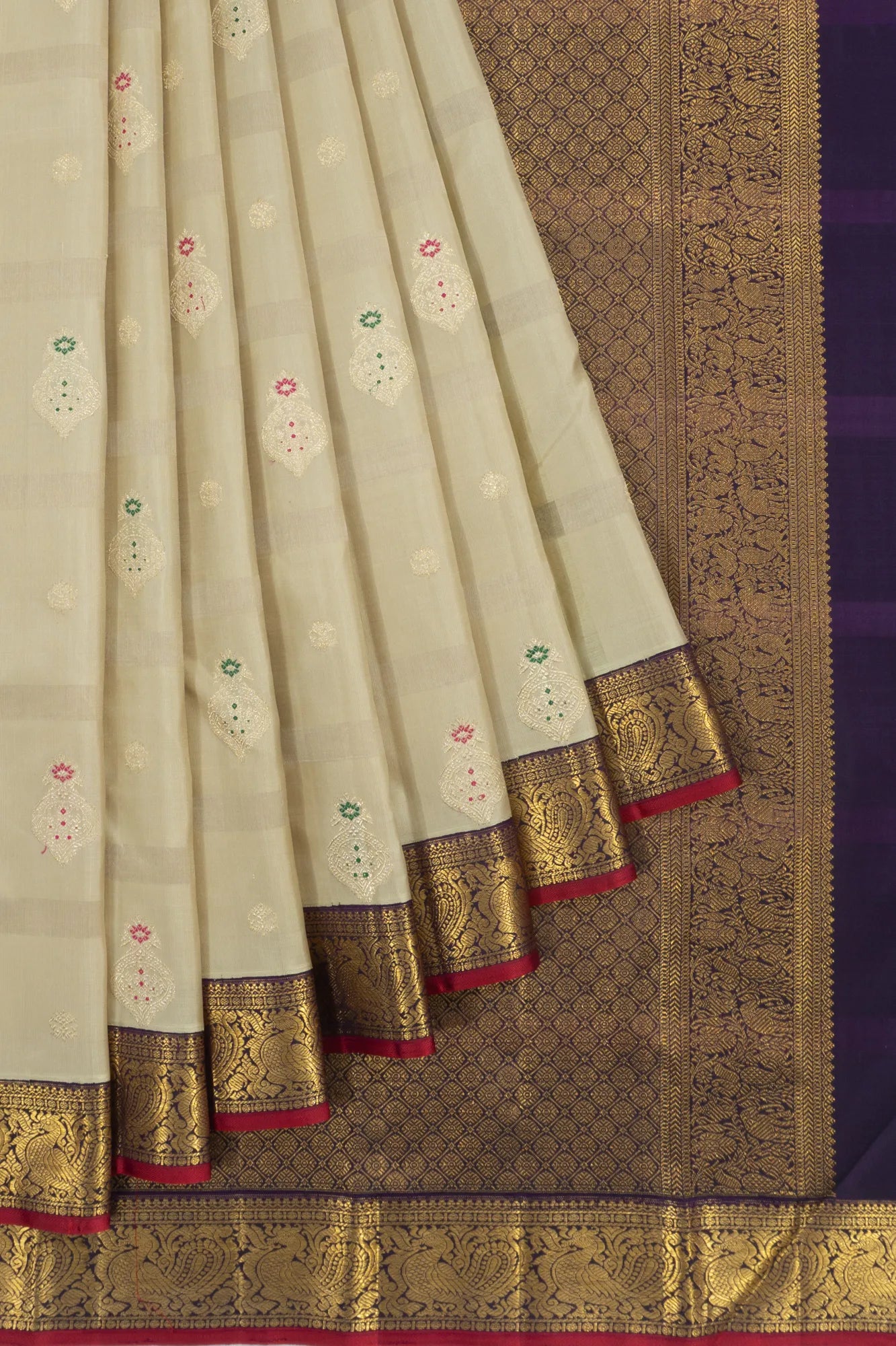 Classic Kanchipuram Silk Butta Cream Saree