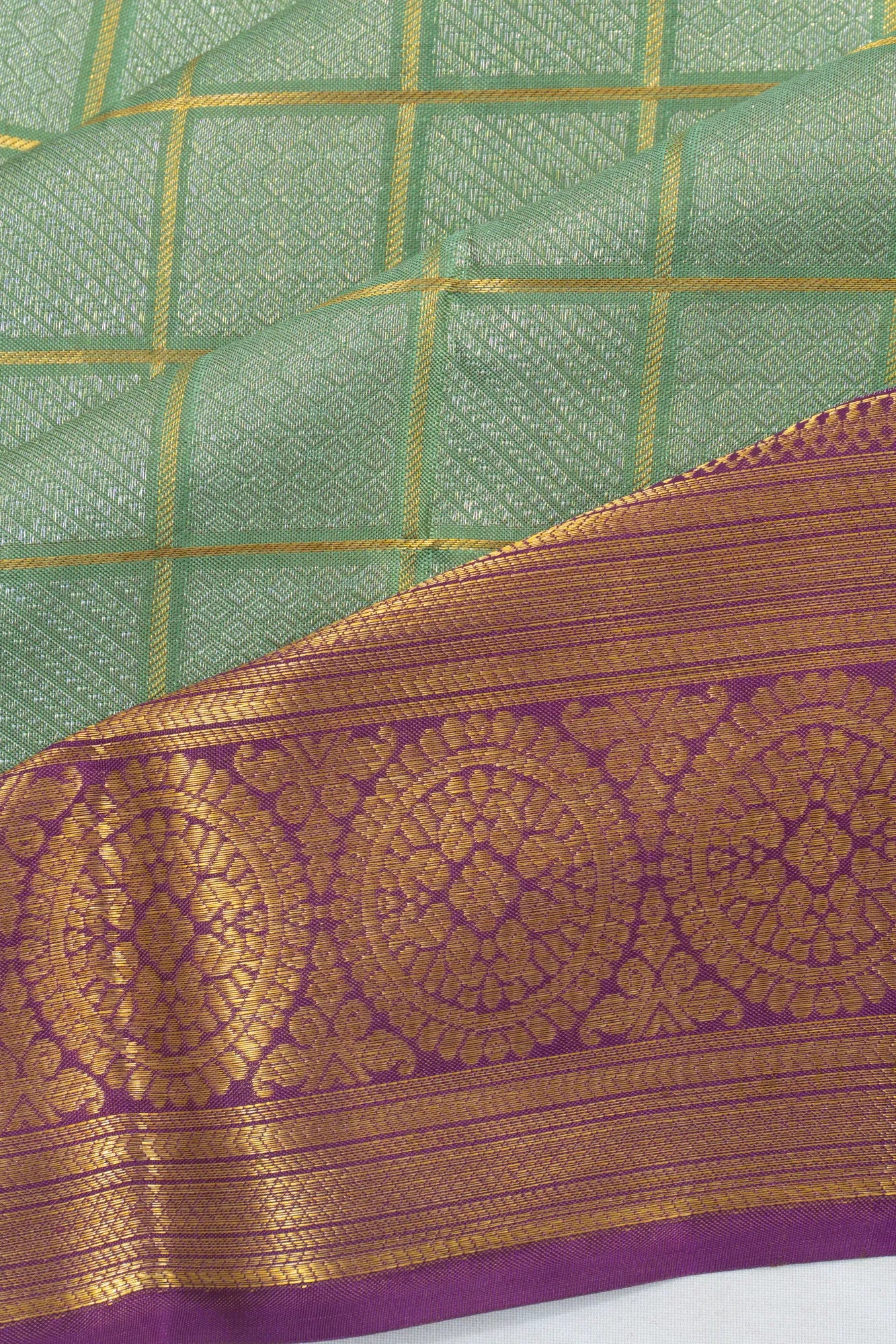Kanchipuram Silk Checks Sage Green Saree