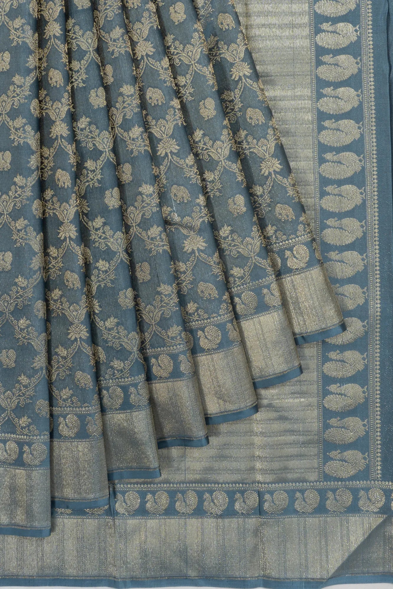 Kanchipuram Silk Brocade Grey Saree