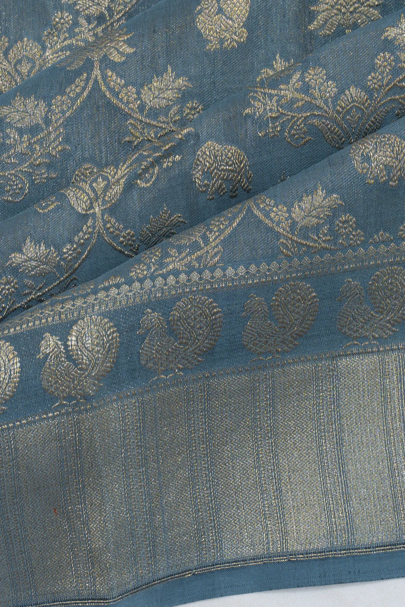 Kanchipuram Silk Brocade Grey Saree