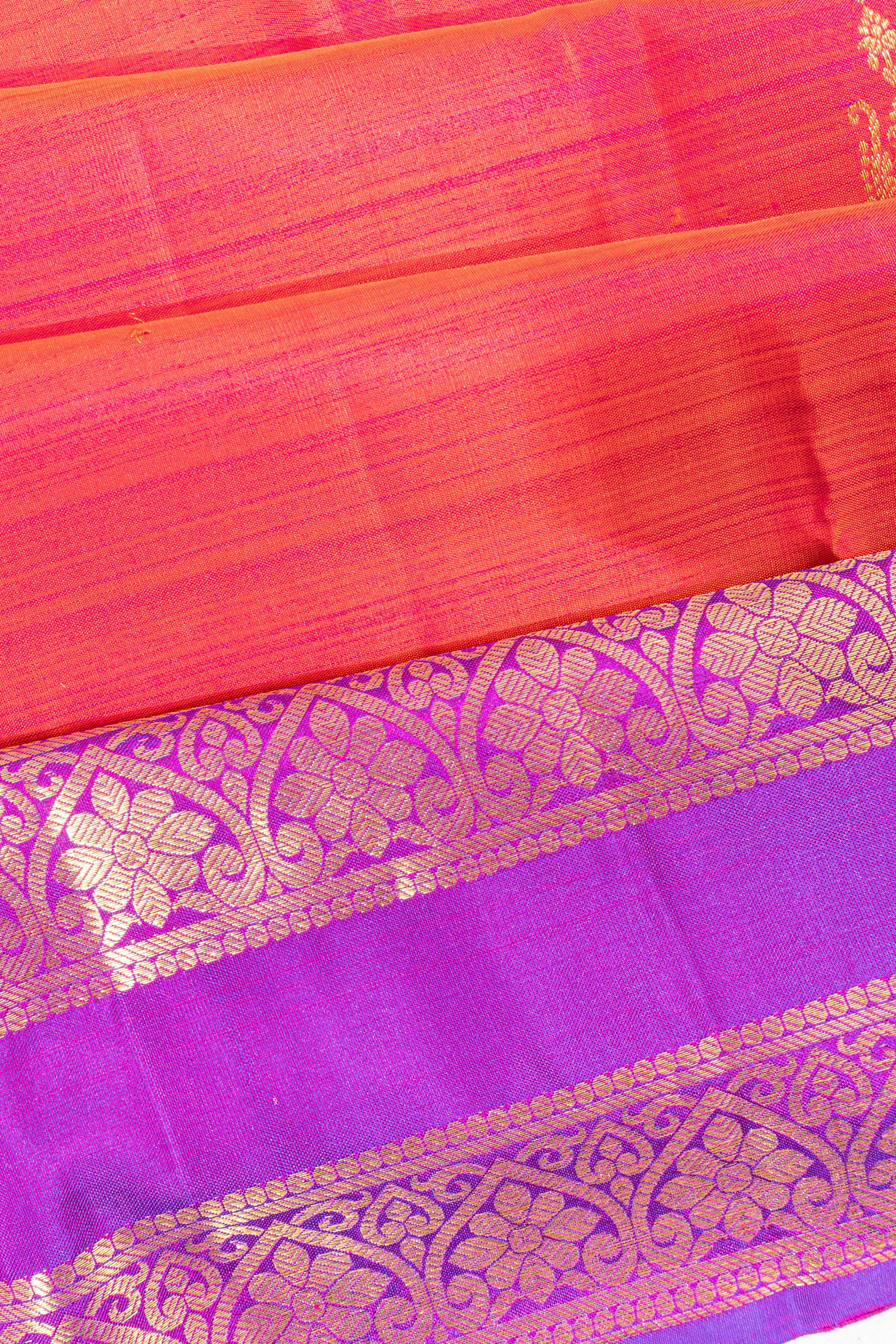 Taranga Kanchi Silk Butta Pink Saree With Rettai Pettu Border